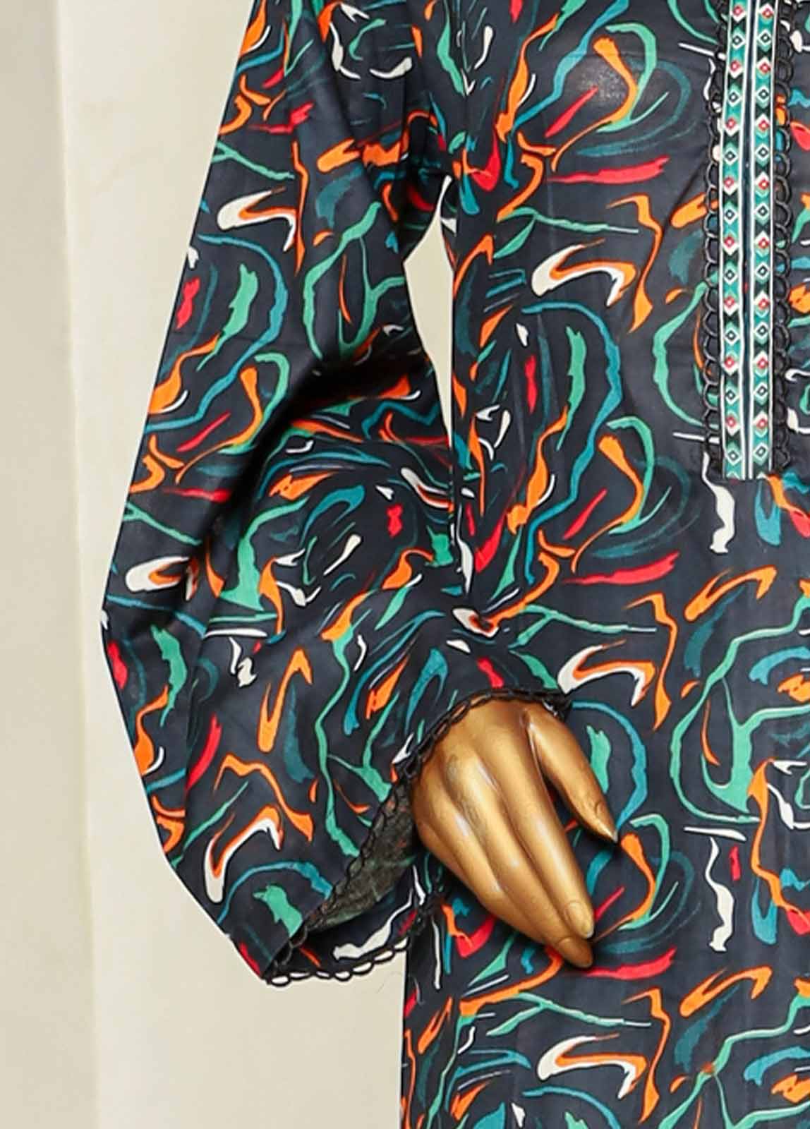 Bin Saeed Fabric - NSM-0126- 3 Piece Printed Stitched Suit farshi shalwar