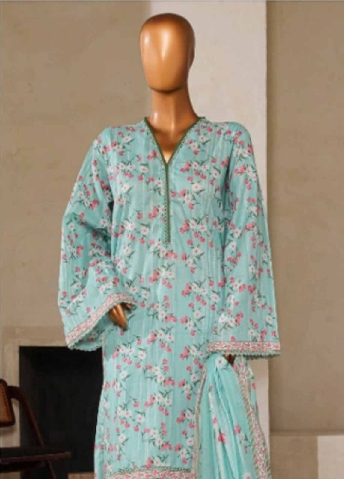 Bin Saeed Fabric - NSM-0128-F- 3 Piece Printed Farshi Shalwar Suit