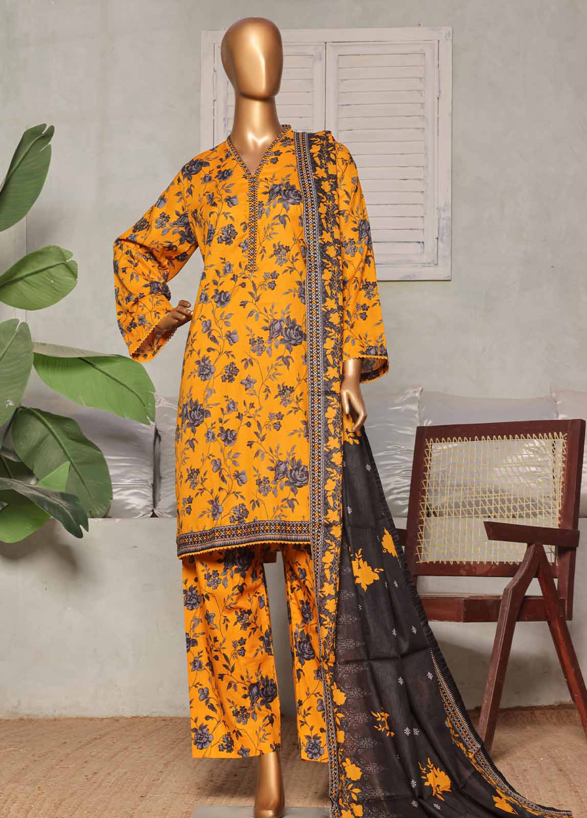 Bin Saeed Fabric - NSM-0132-PR R1-4- 3 Piece Printed Stitched Suit