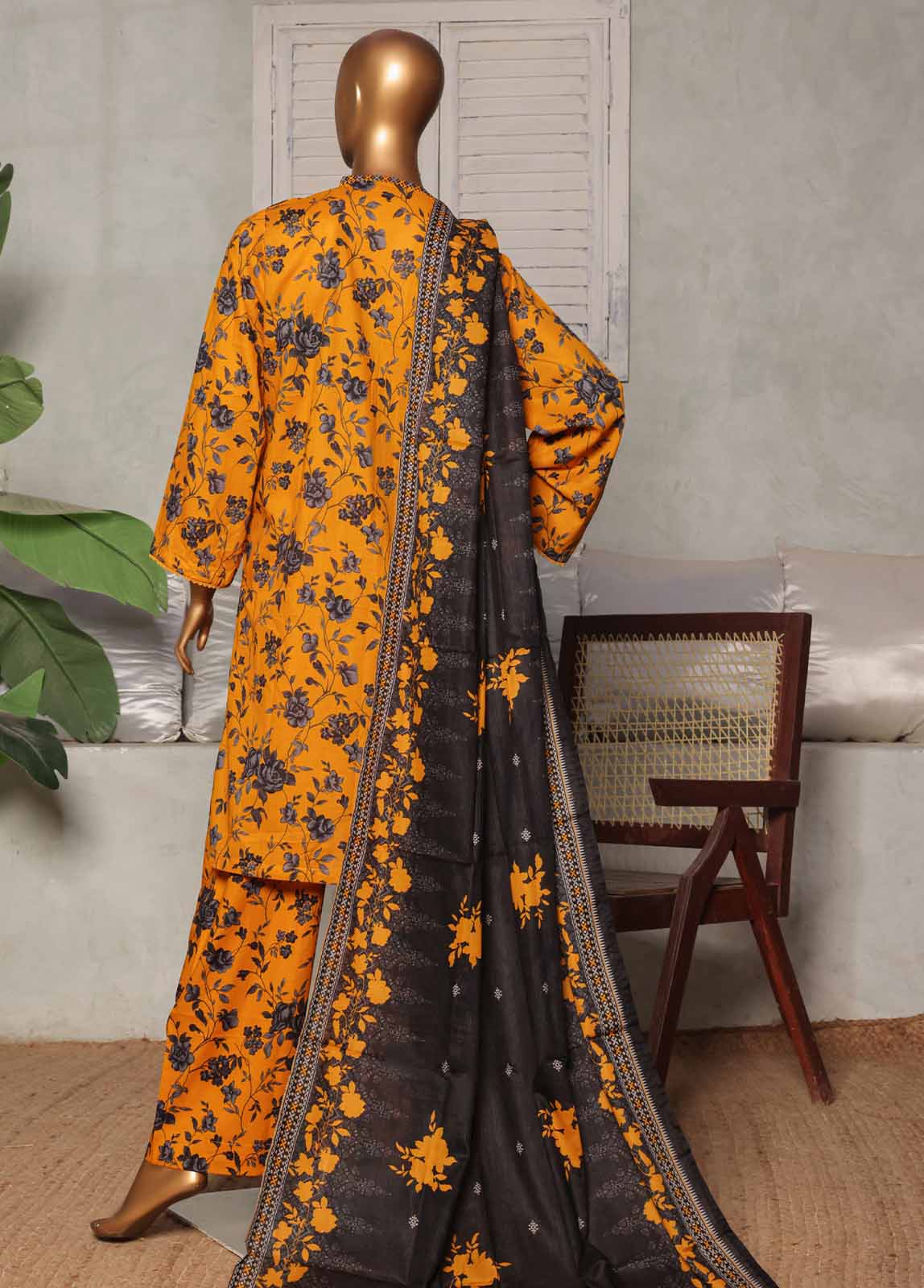 Bin Saeed Fabric - NSM-0132-PR R1-4- 3 Piece Printed Stitched Suit
