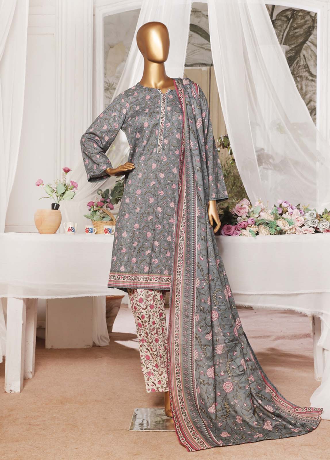 Bin Saeed Fabric - NSM-0133- 3 Piece Printed Stitched Suit