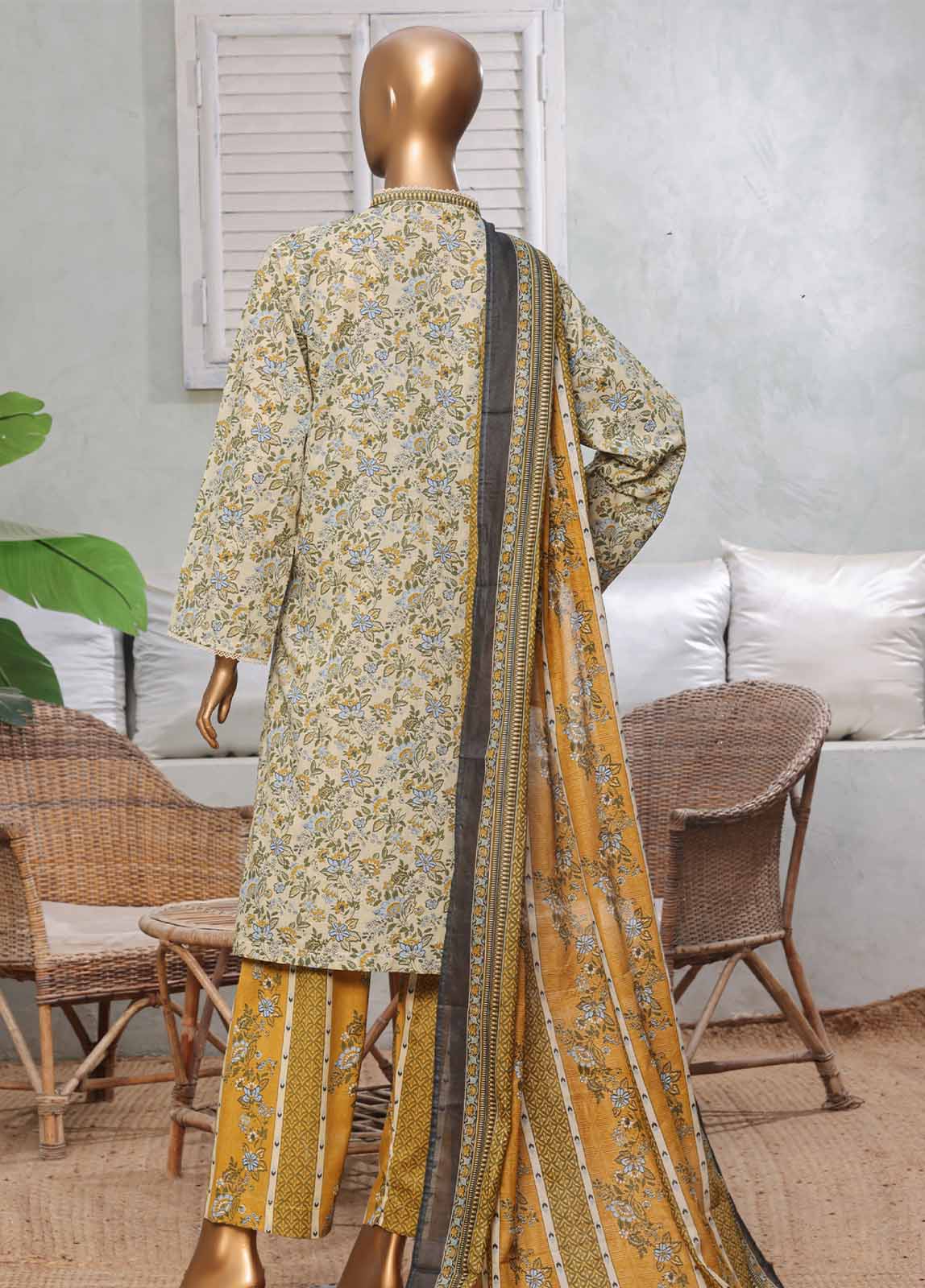 Bin Saeed Fabric - NSM-0135-PR R1-4- 3 Piece Printed Stitched Suit