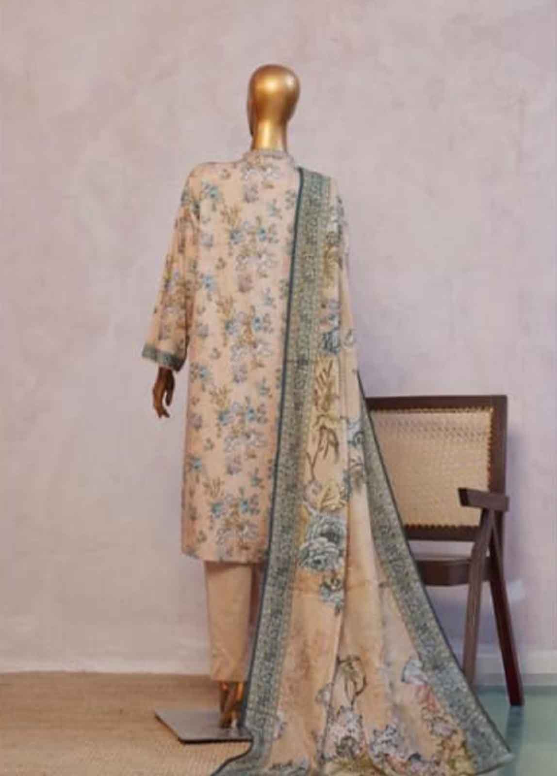 Bin Saeed Fabric - NSM-014- 3 Piece Printed Stitched Suit