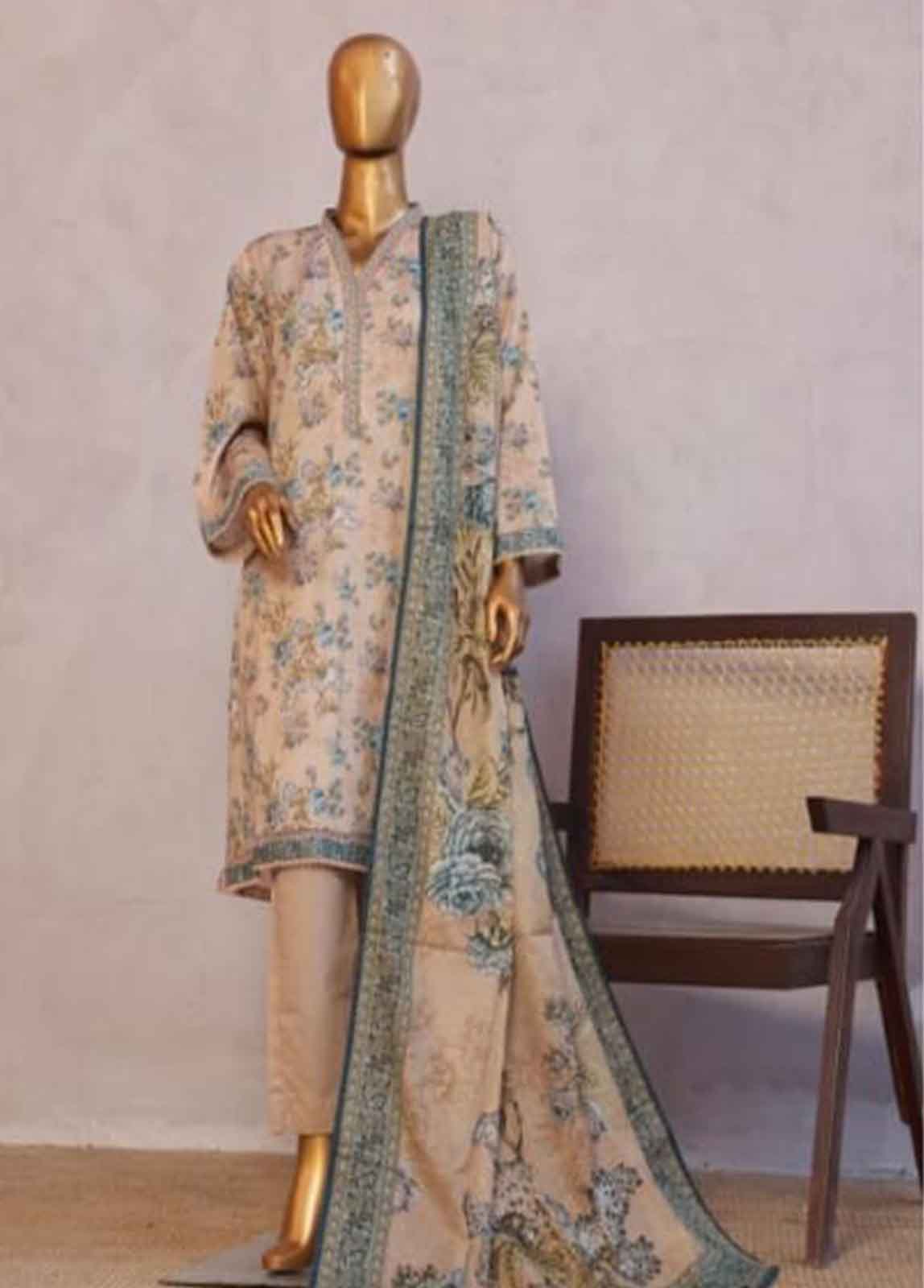 Bin Saeed Fabric - NSM-014- 3 Piece Printed Stitched Suit