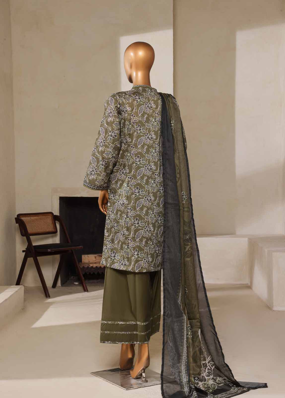 Bin Saeed Fabric - NSM-0141- 3 Piece Printed Farshi Shalwar Suit