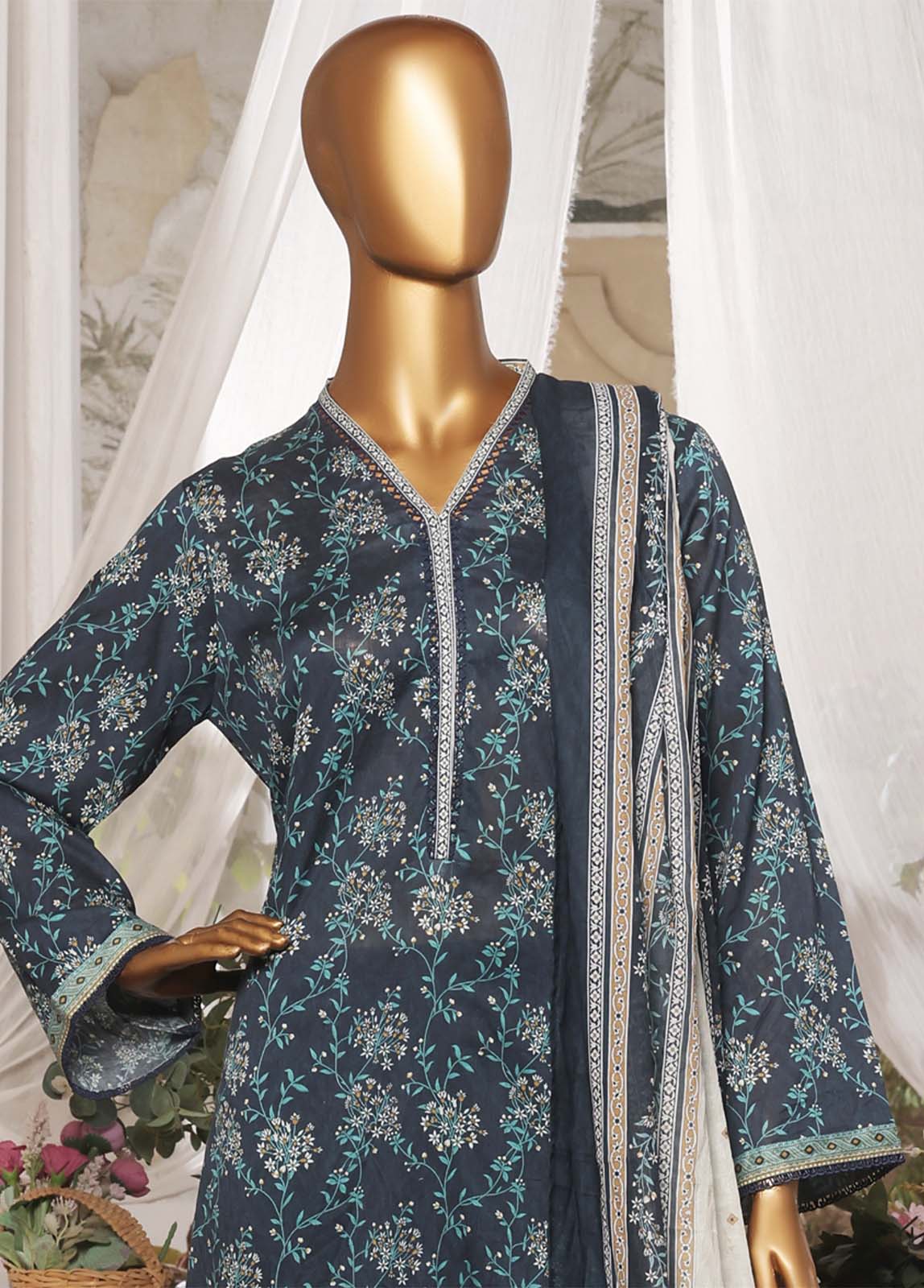Bin Saeed Fabric - NSM-0152- 3 Piece Printed Stitched Suit