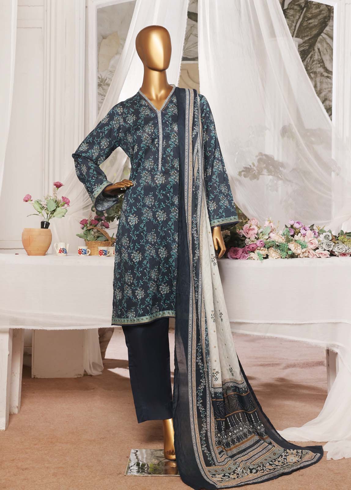 Bin Saeed Fabric - NSM-0152- 3 Piece Printed Stitched Suit