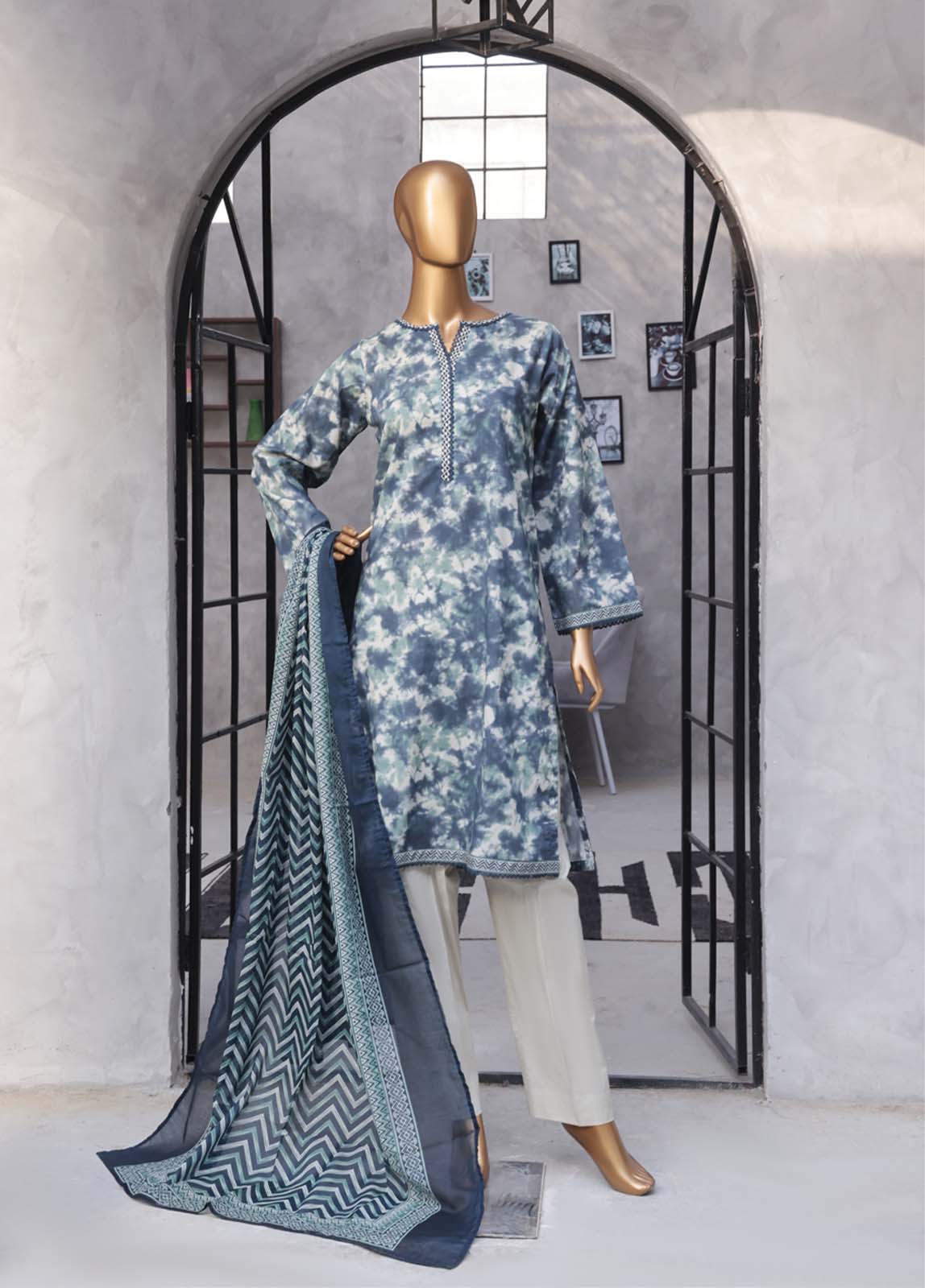 Bin Saeed Fabric - NSM-0153- 3 Piece Printed Stitched Suit