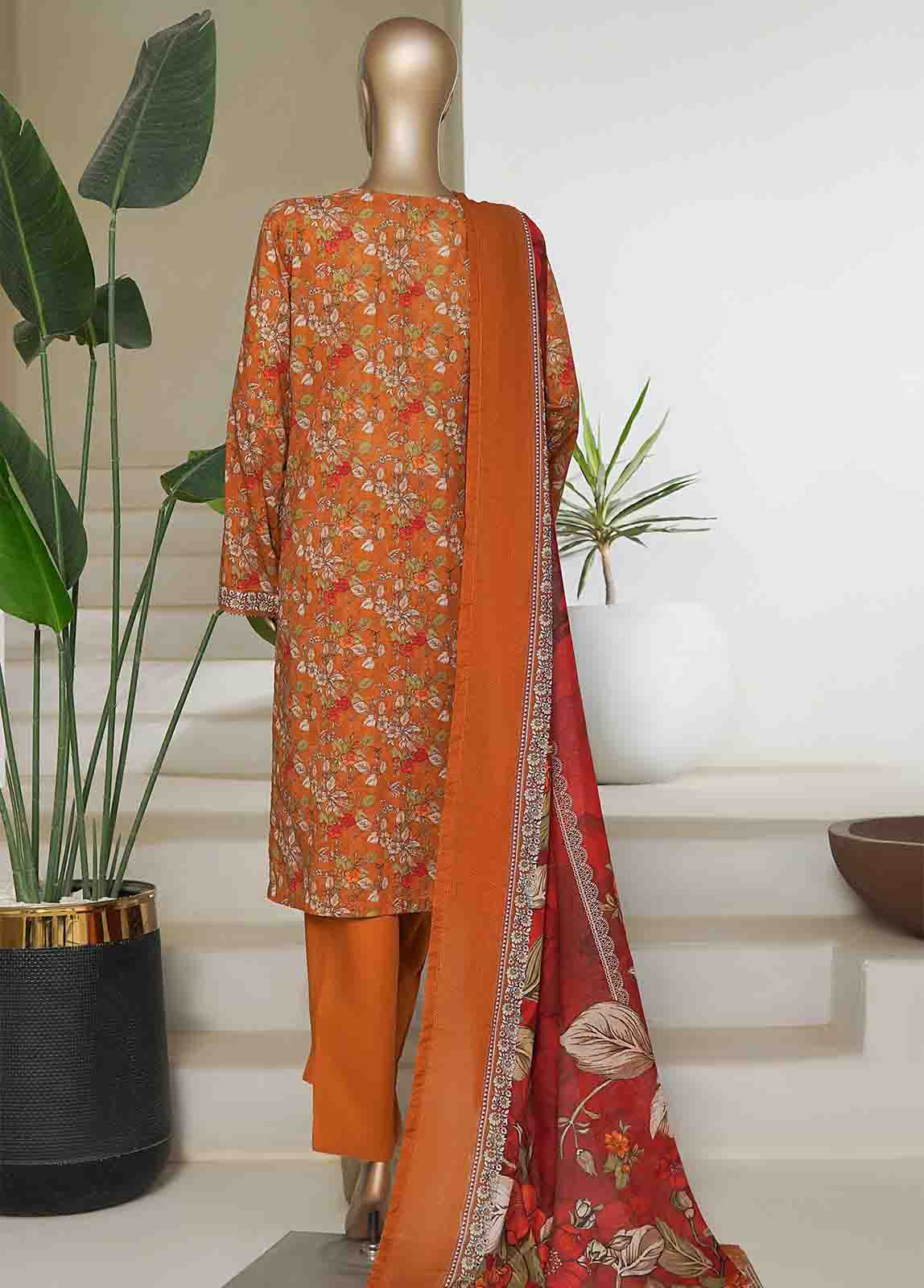Bin Saeed Fabric - NSM-0159-PR R10-11- 3 Piece Printed Cotton Stitched Suit