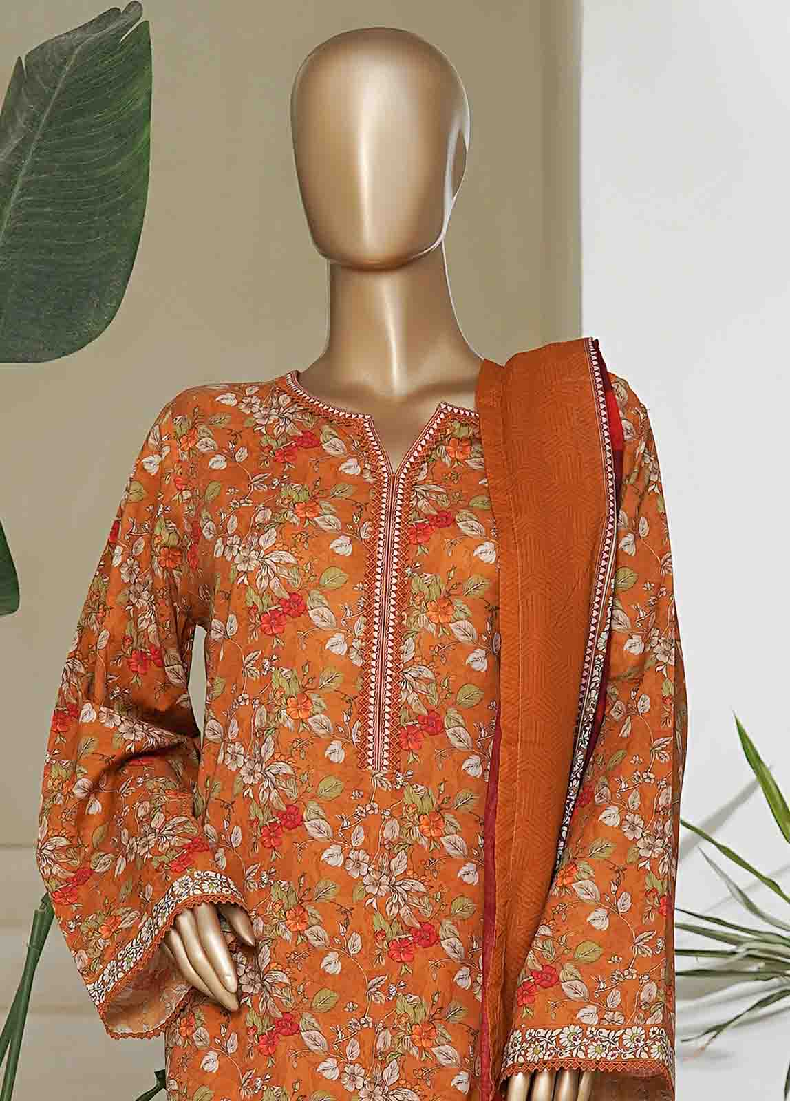 Bin Saeed Fabric - NSM-0159-PR R10-11- 3 Piece Printed Cotton Stitched Suit