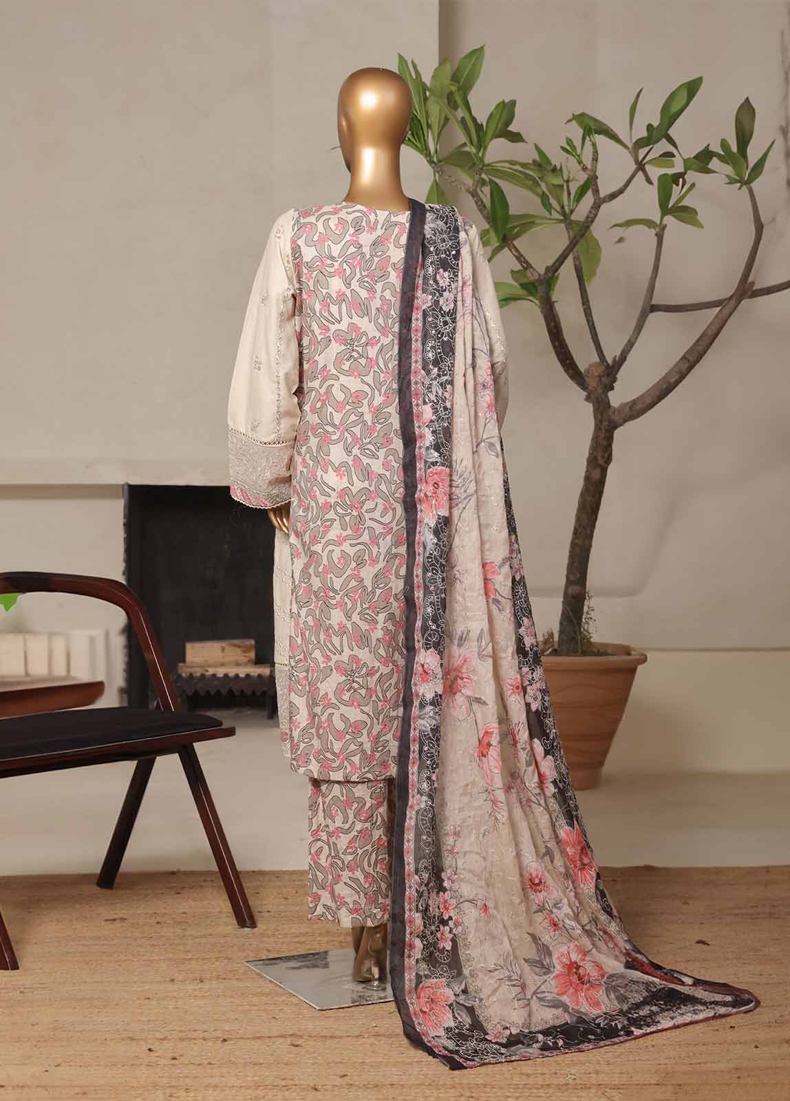 Bin Saeed Fabric - NSM-016-DEMB- 3 Piece Luxury Embroidered Stitched Suit