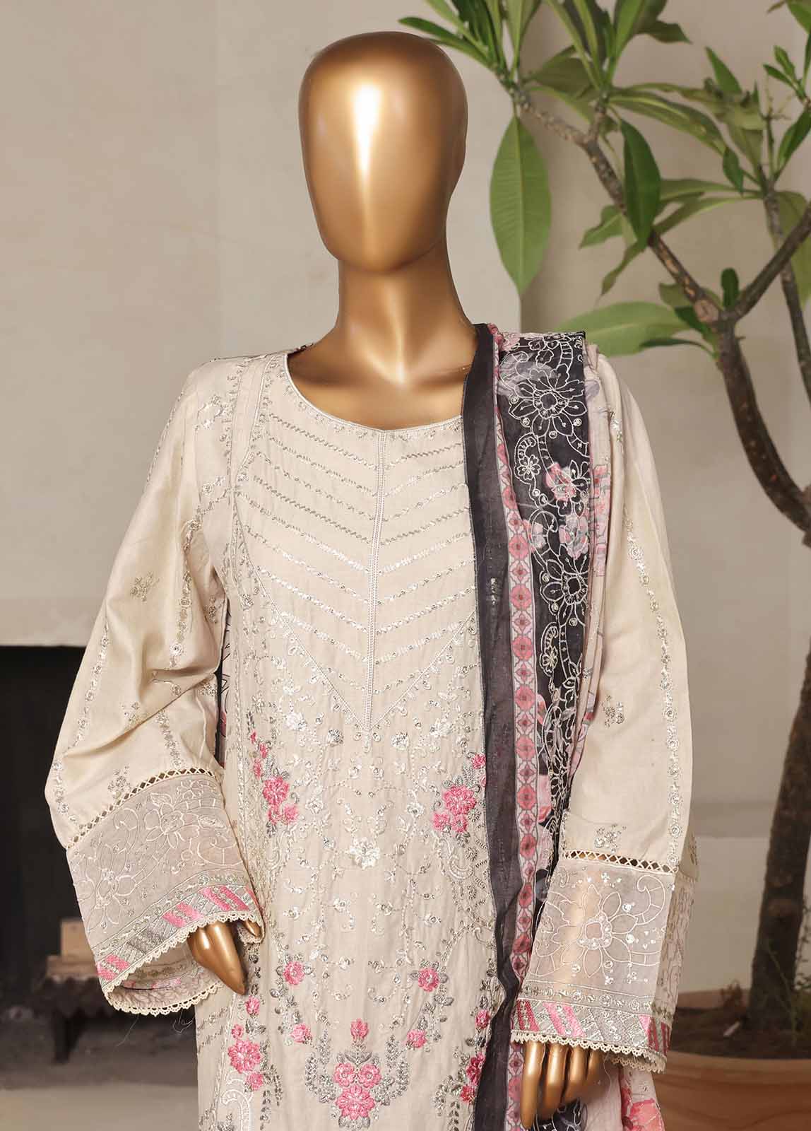 Bin Saeed Fabric - NSM-016-DEMB- 3 Piece Luxury Embroidered Stitched Suit