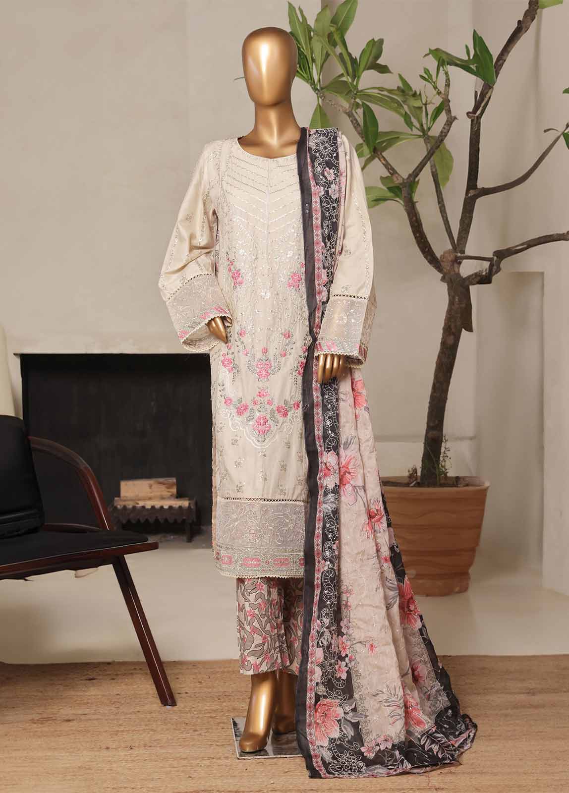 Bin Saeed Fabric - NSM-016-DEMB- 3 Piece Luxury Embroidered Stitched Suit