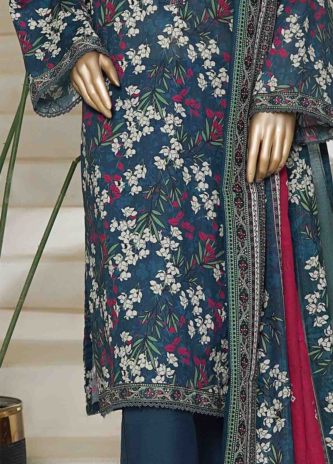 Bin Saeed Fabric - NSM-0160-PR R10-11- 3 Piece Printed Cotton Stitched Suit