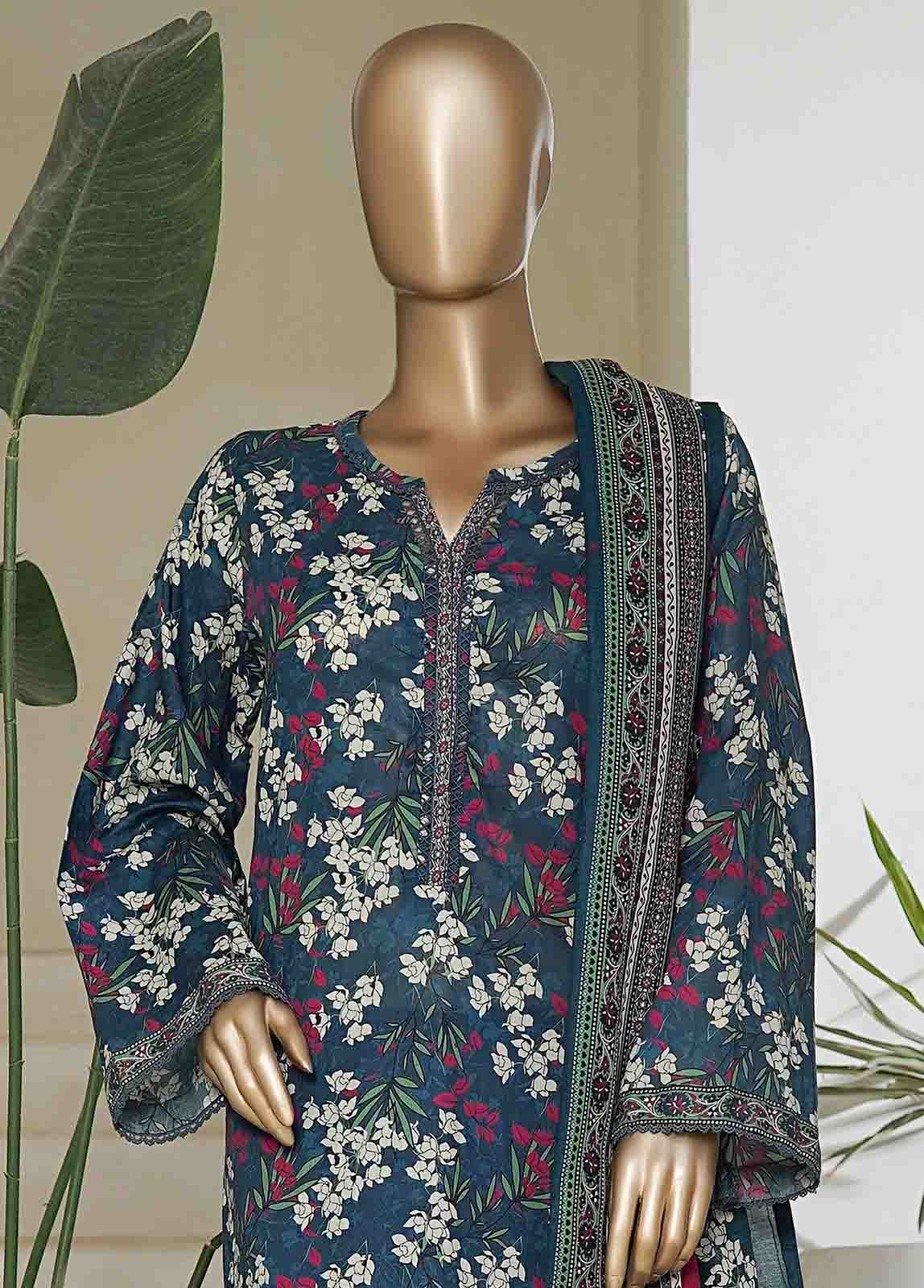 Bin Saeed Fabric - NSM-0160-PR R10-11- 3 Piece Printed Cotton Stitched Suit