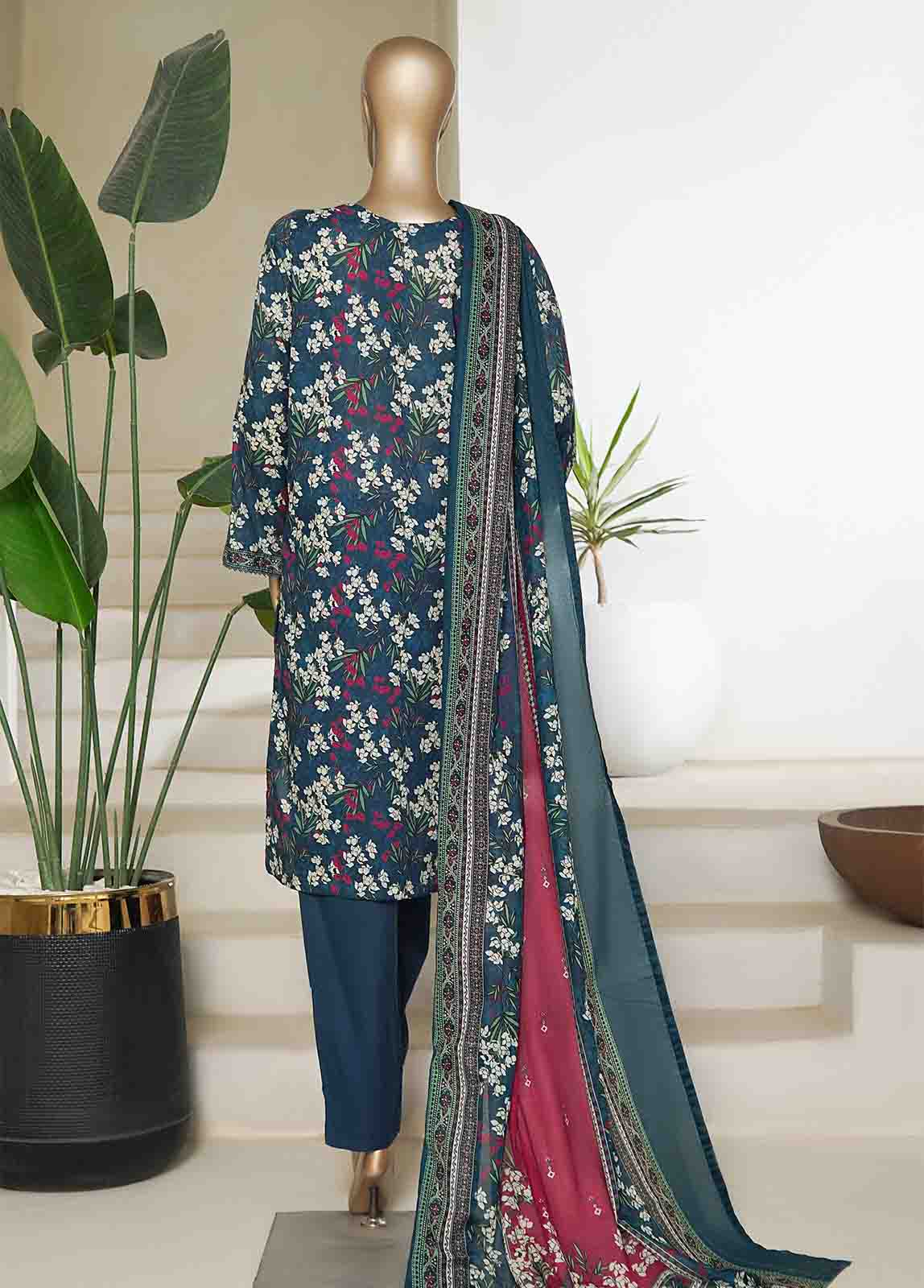 Bin Saeed Fabric - NSM-0160-PR R10-11- 3 Piece Printed Cotton Stitched Suit