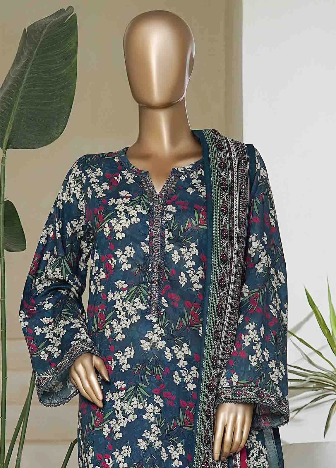 Bin Saeed Fabric - NSM-0160-PR R10-11- 3 Piece Printed Cotton Stitched Suit