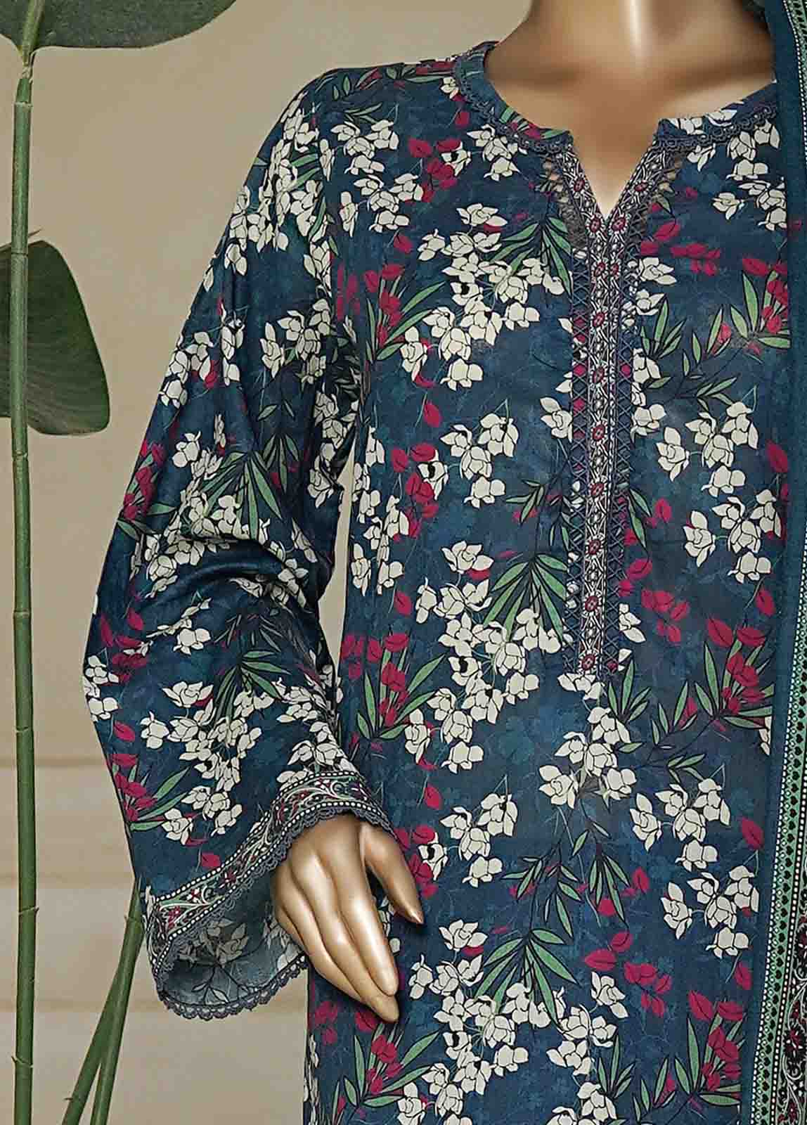 Bin Saeed Fabric - NSM-0160-PR R10-11- 3 Piece Printed Cotton Stitched Suit