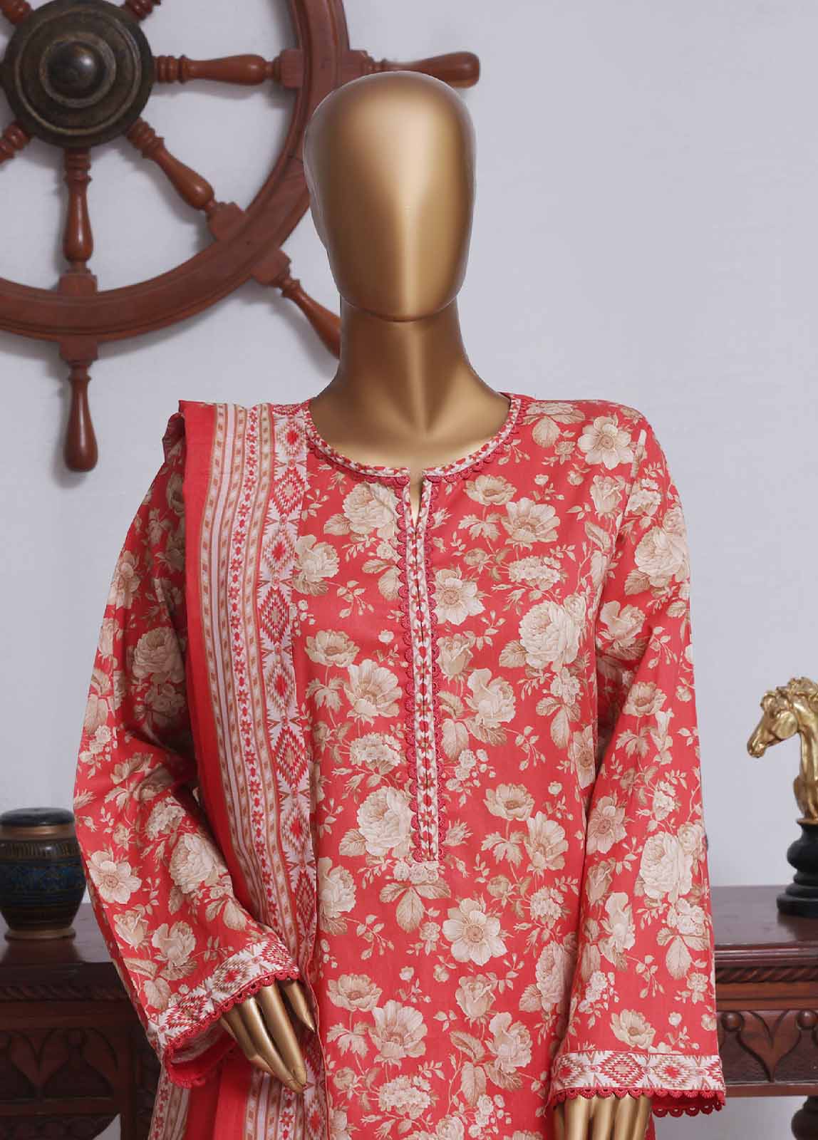 Bin Saeed Fabric - NSM-017- 3 Piece Printed Farshi Shalwar Suit