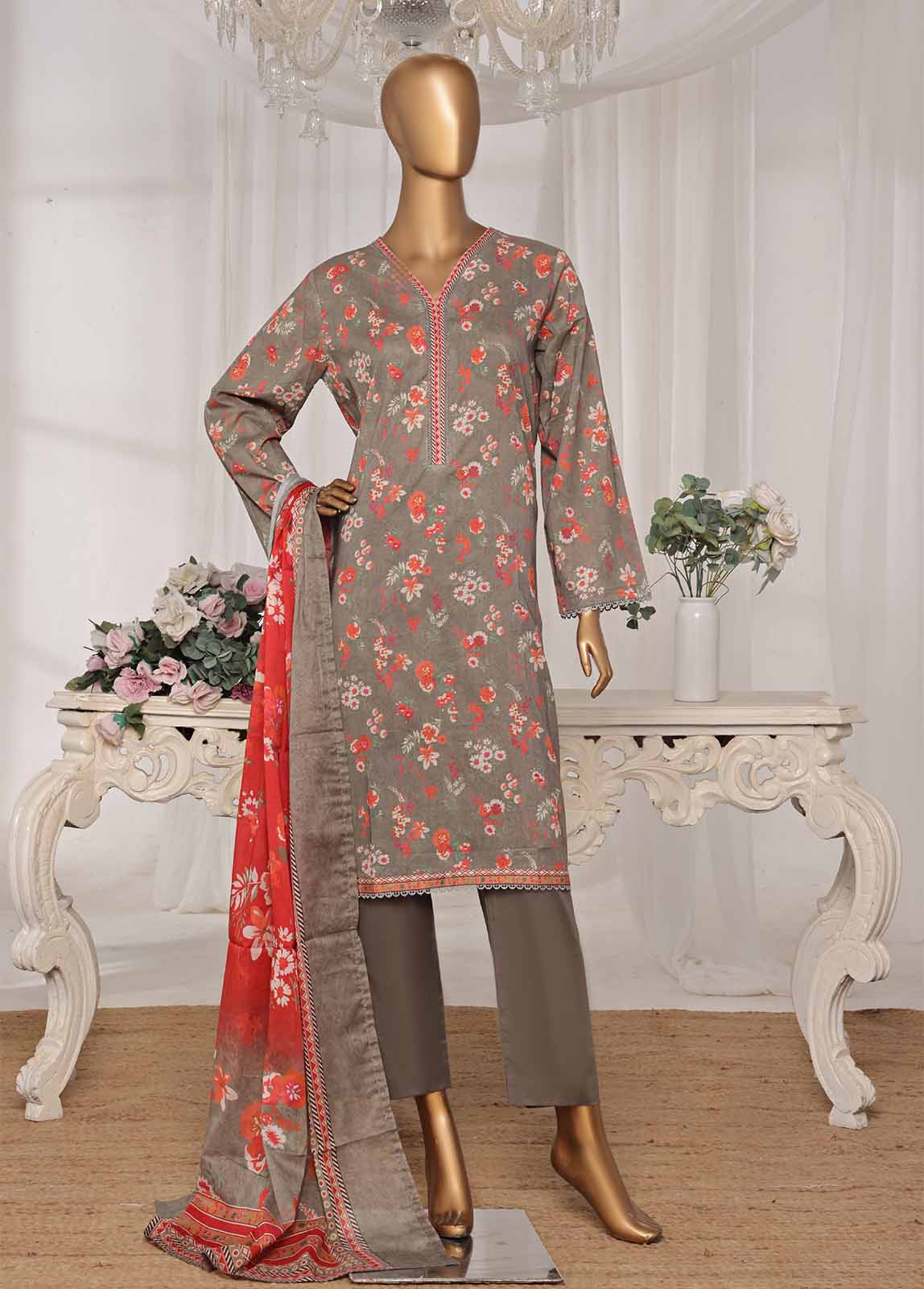 Bin Saeed Fabric - NSM-0171-PR R1-4- 3 Piece Printed Stitched Suit