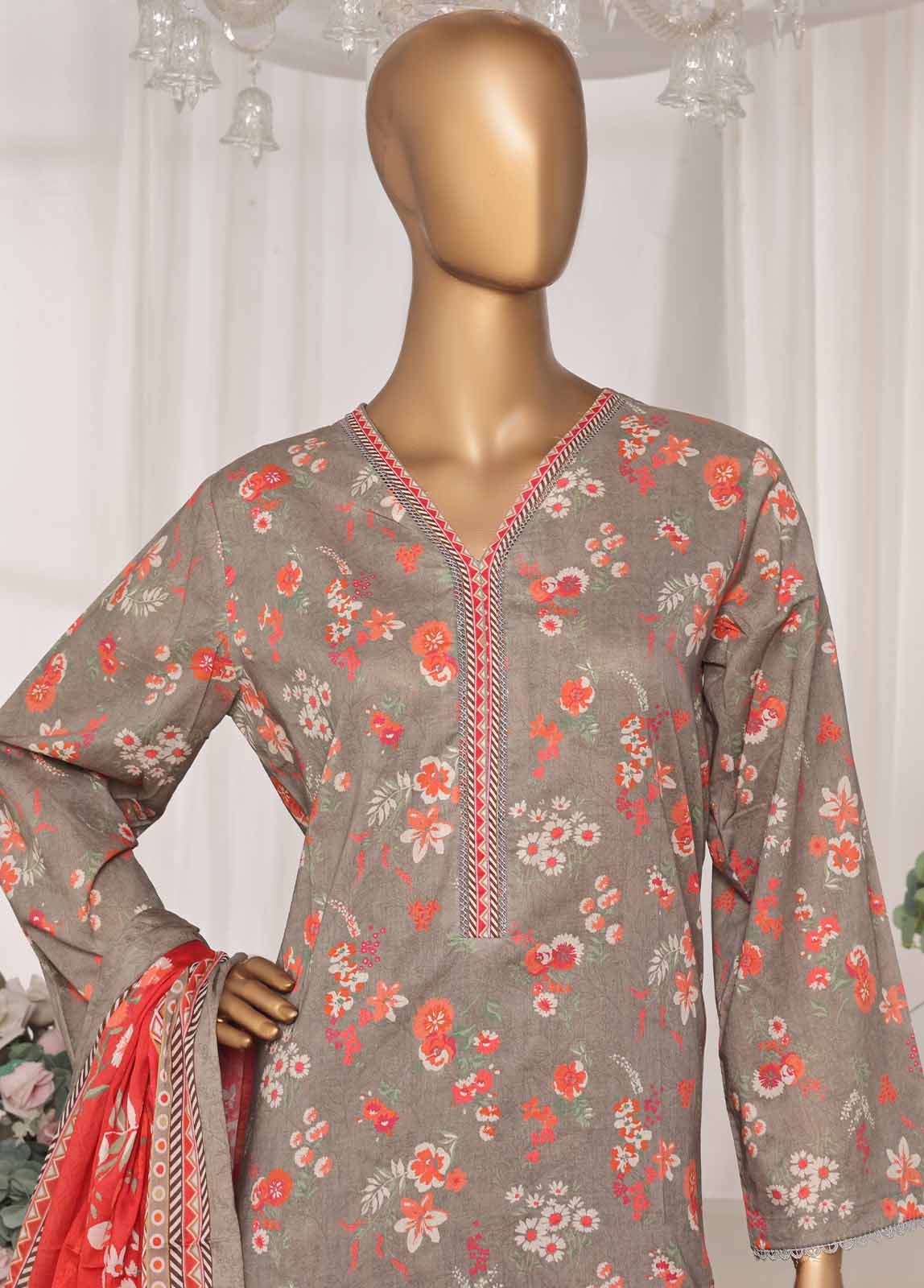 Bin Saeed Fabric - NSM-0171-PR R1-4- 3 Piece Printed Stitched Suit