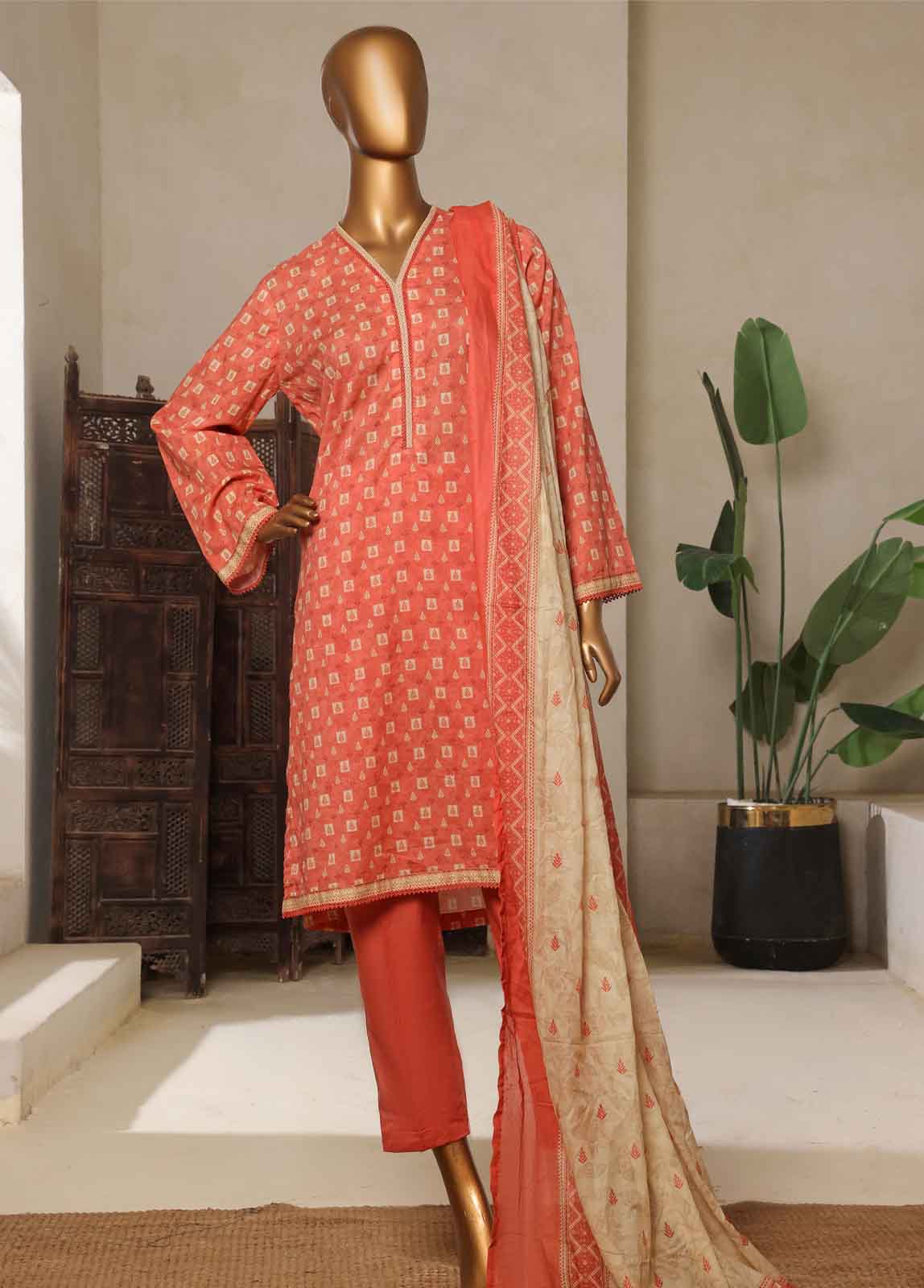 Bin Saeed Fabric - NSM-0179-PR-R2-5- 3 Piece Printed Stitched Suit