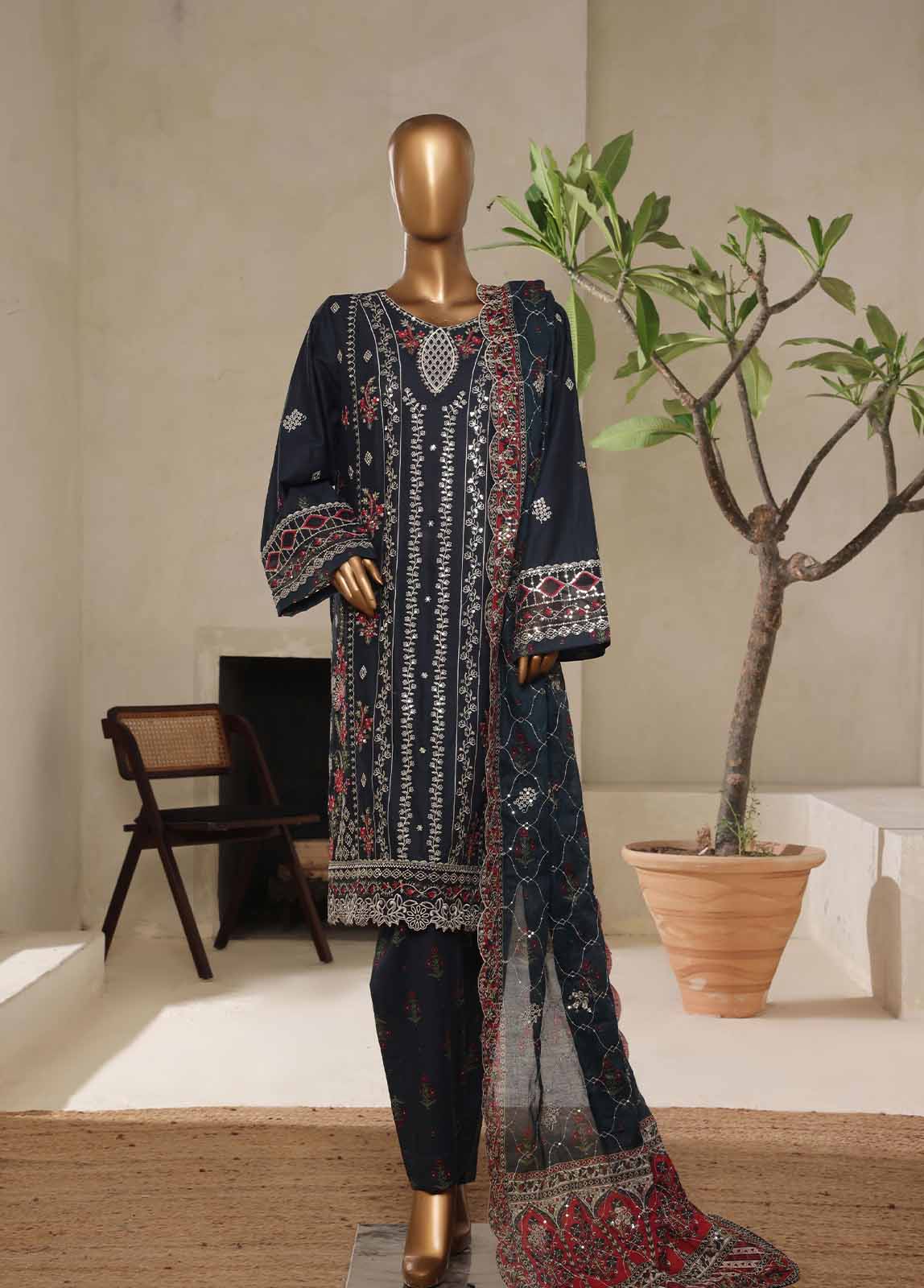 Bin Saeed Fabric - NSM-018-DEMB- 3 Piece Luxury Embroidered Stitched Suit