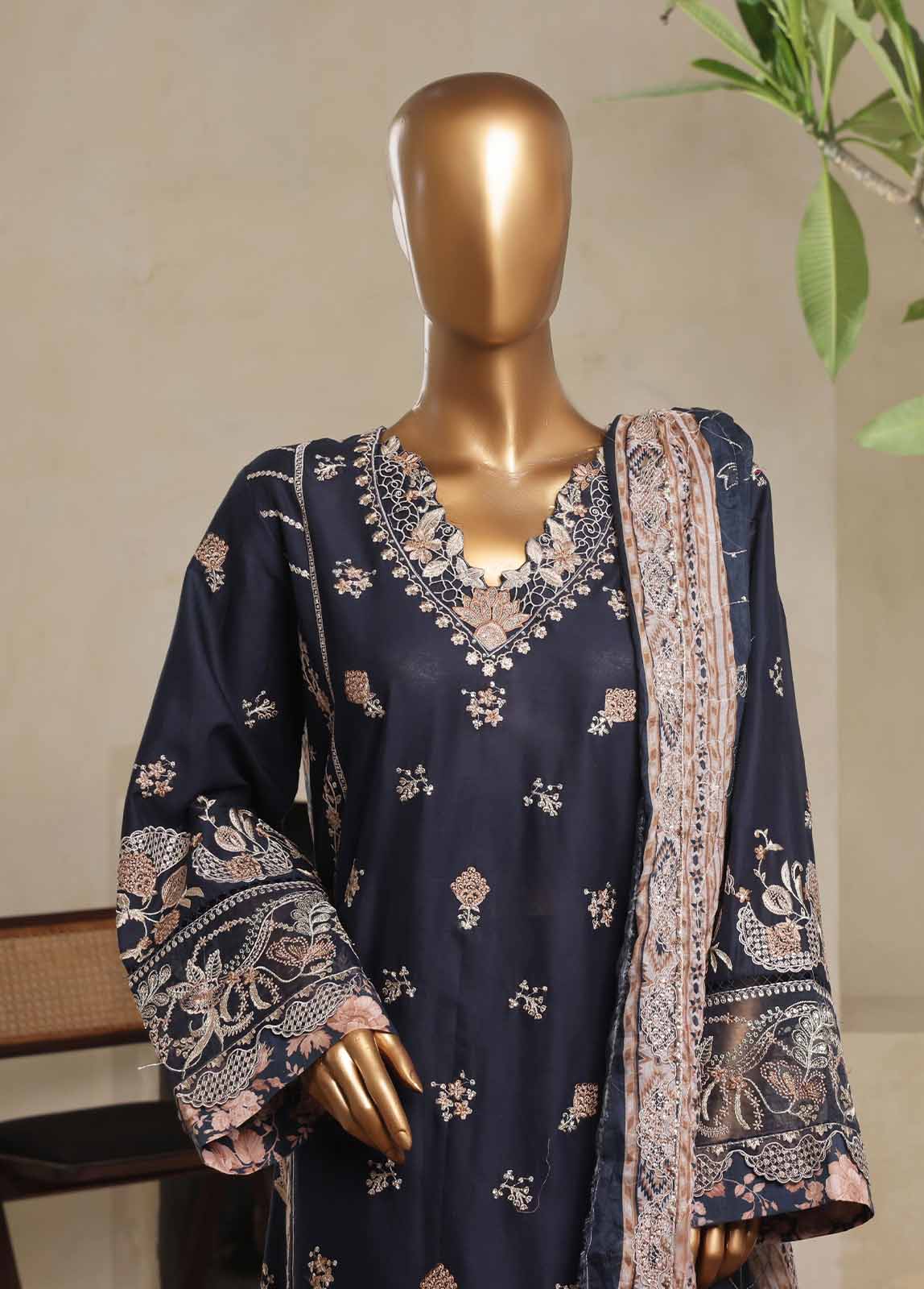 Bin Saeed Fabric - NSM-018-DEMB- 3 Piece Luxury Embroidered Stitched Suit