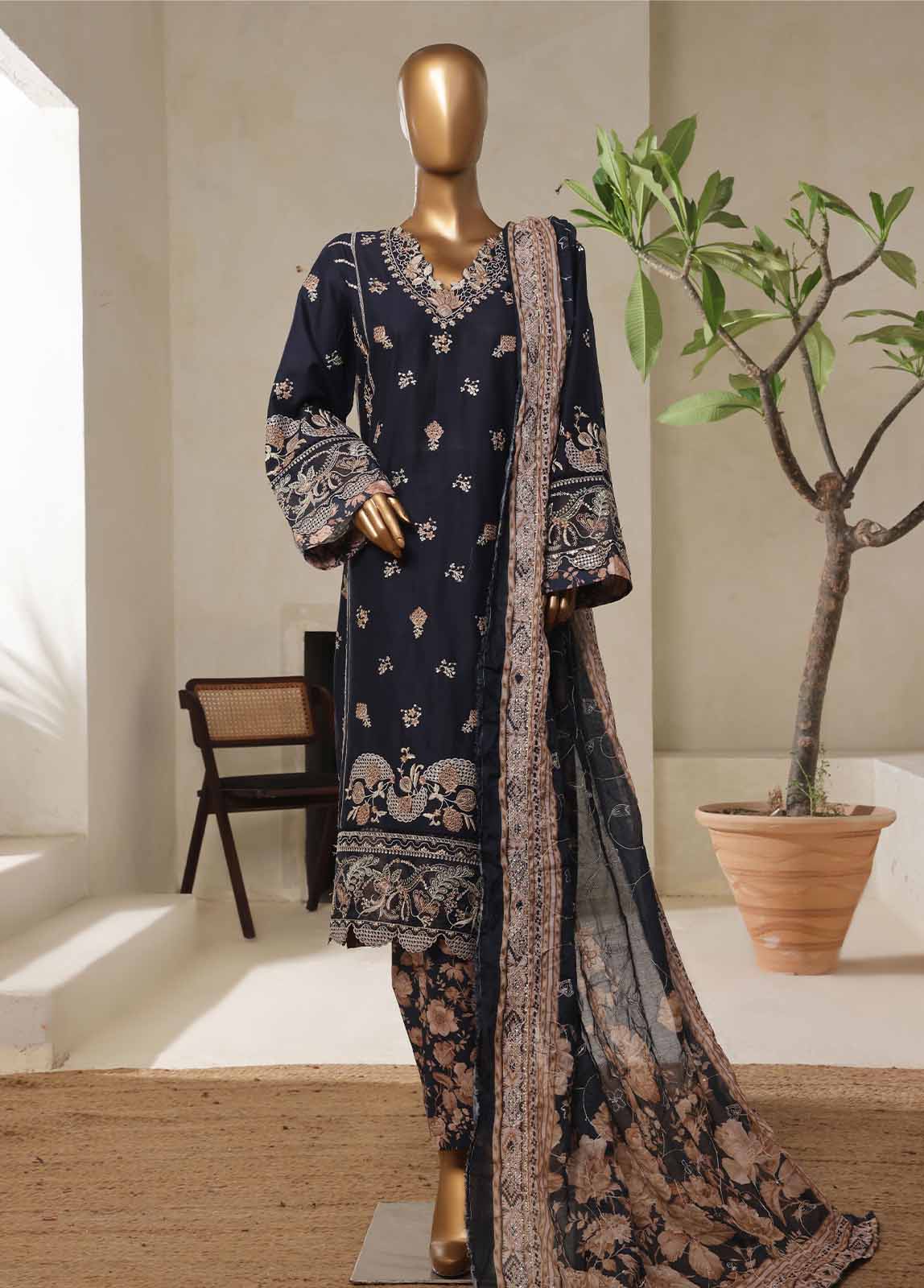 NSM-018-DEMB- 3 Piece Luxury Embroidered Stitched Suit