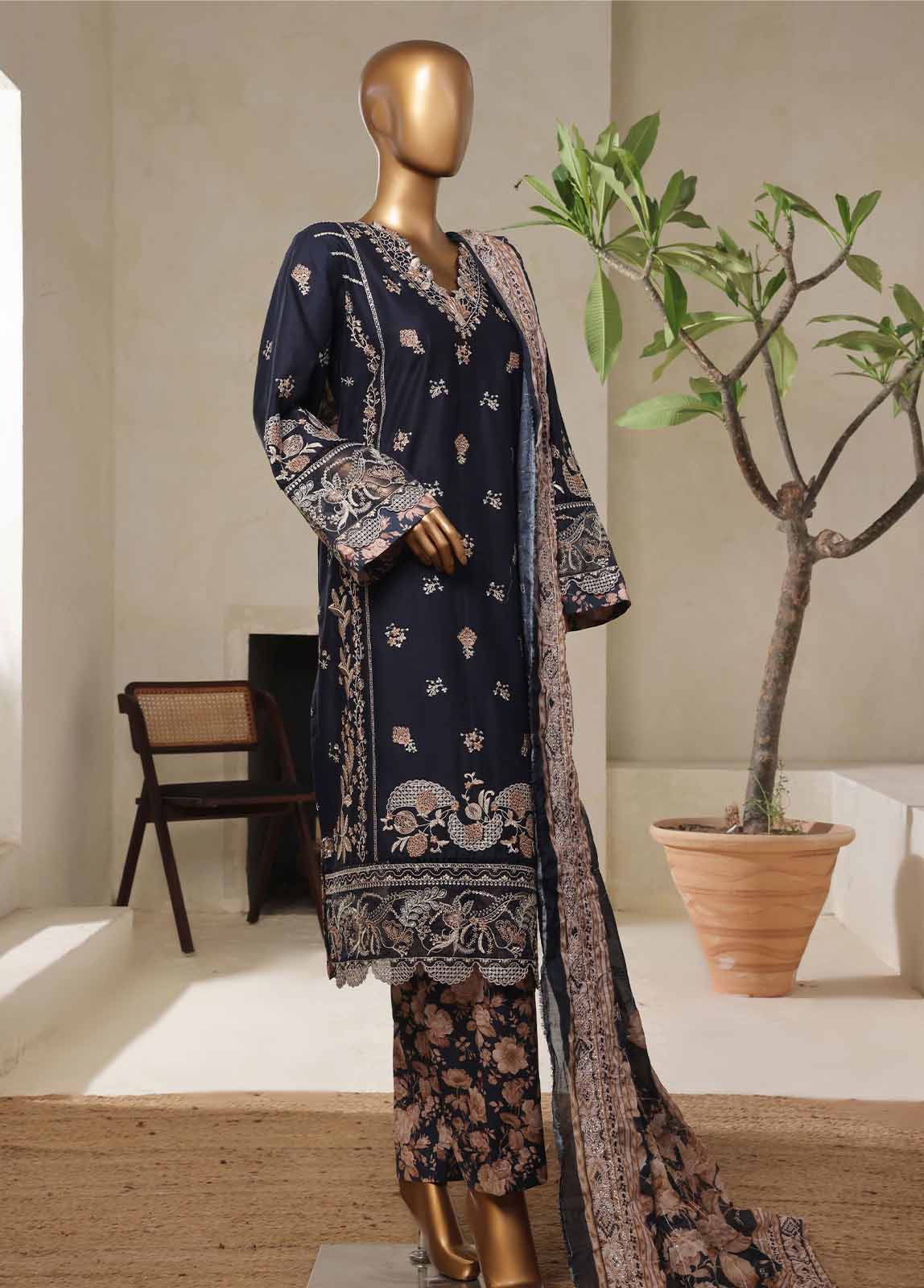 NSM-018-DEMB- 3 Piece Luxury Embroidered Stitched Suit