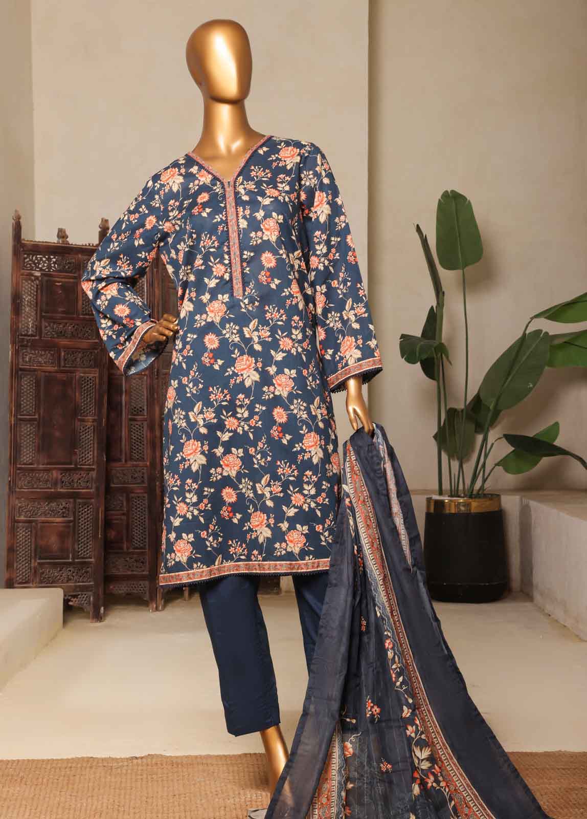 Bin Saeed Fabric - NSM-0181-PR-R2-5- 3 Piece Printed Stitched Suit