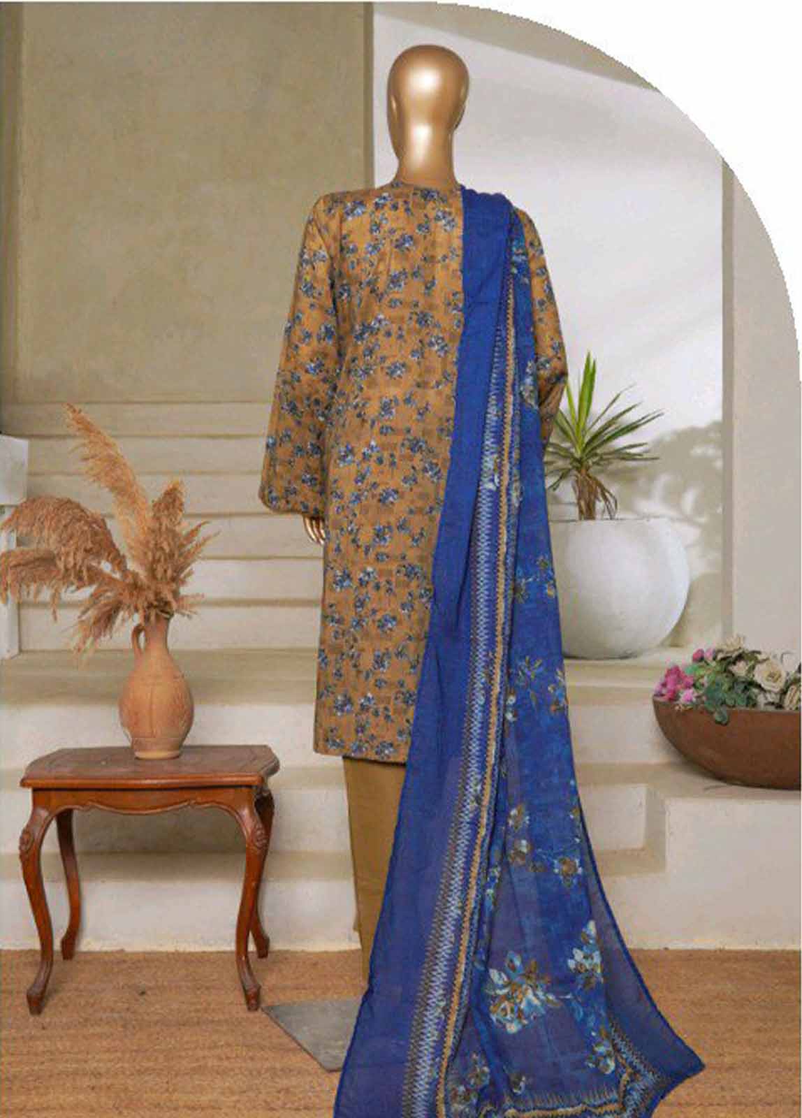 Bin Saeed Fabric - NSM-0182-PR R1-4- 3 Piece Printed Stitched Suit