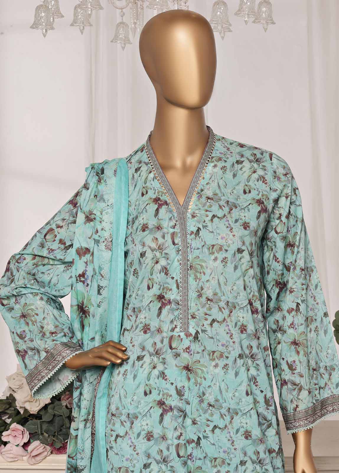 Bin Saeed Fabric - NSM-0183-PR R1-4- 3 Piece Printed Stitched Suit