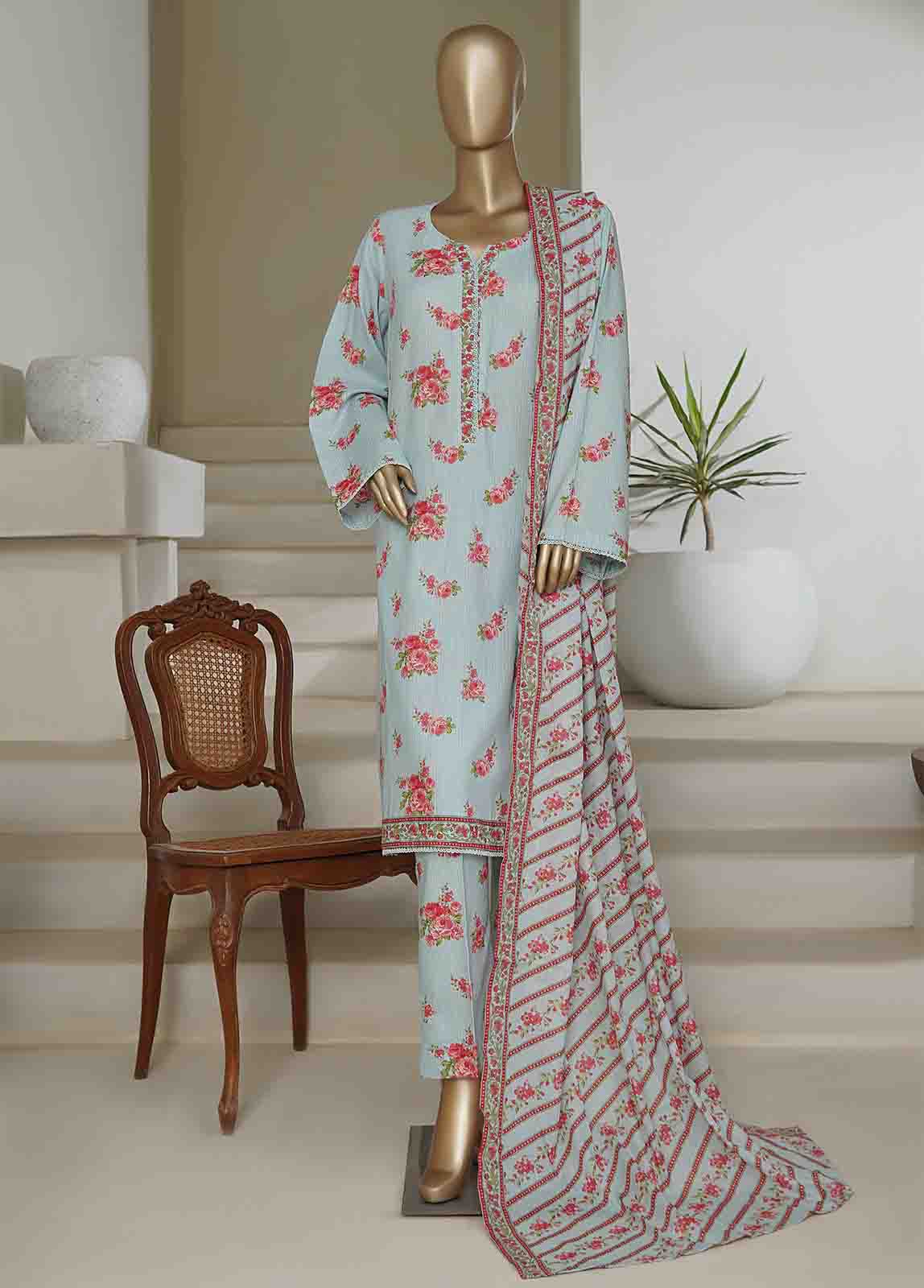 Bin Saeed Fabric - NSM-0184-PR R10-11- 3 Piece Printed Cotton Stitched Suit