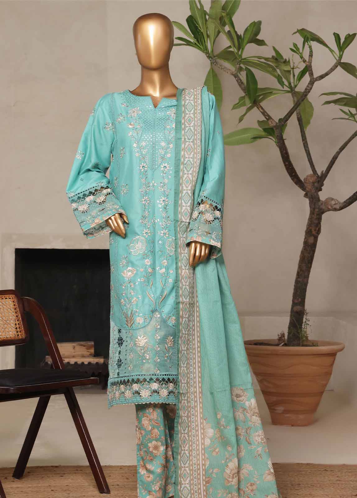 Bin Saeed Fabric - NSM-019-EMB- 3 Piece Luxury Embroidered Stitched Suit
