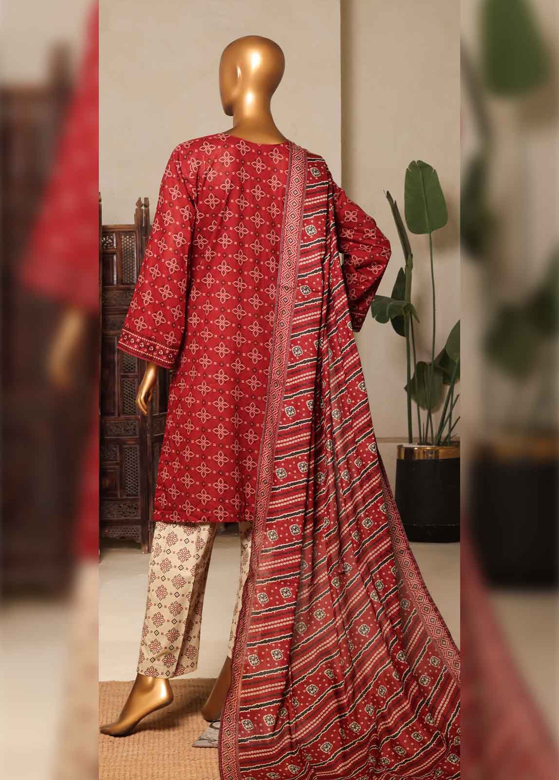 Bin Saeed Fabric - NSM-0191-PR-R2-5- 3 Piece Printed Stitched Suit