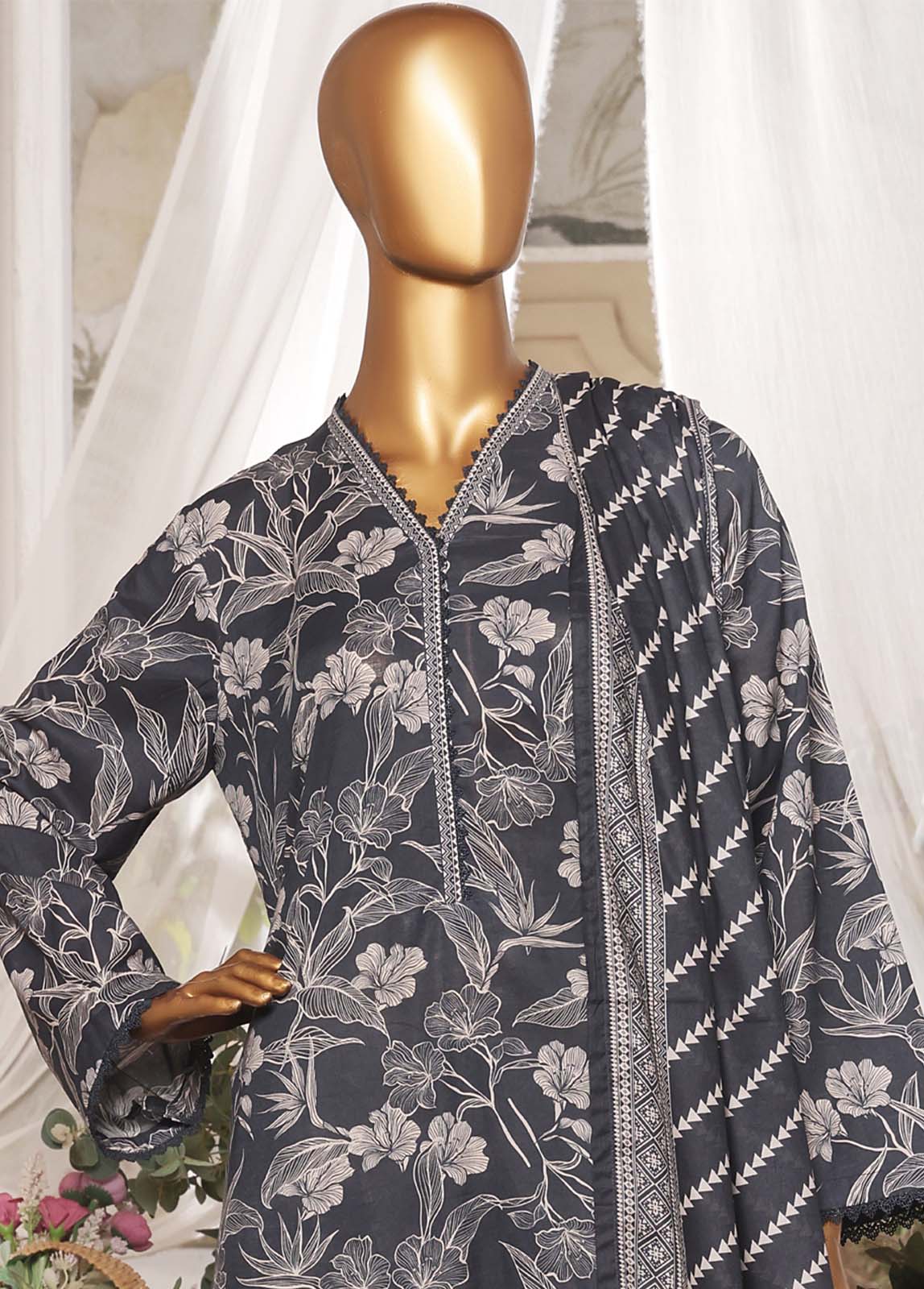 Bin Saeed Fabric - NSM-0194- 3 Piece Printed Stitched Suit
