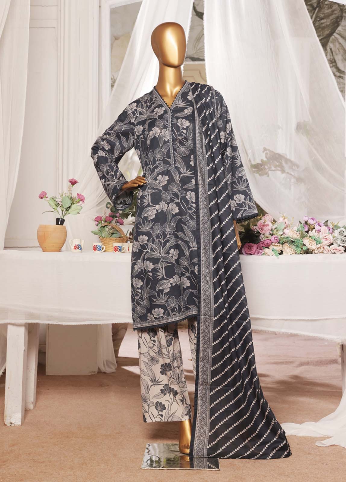 Bin Saeed Fabric - NSM-0194- 3 Piece Printed Stitched Suit