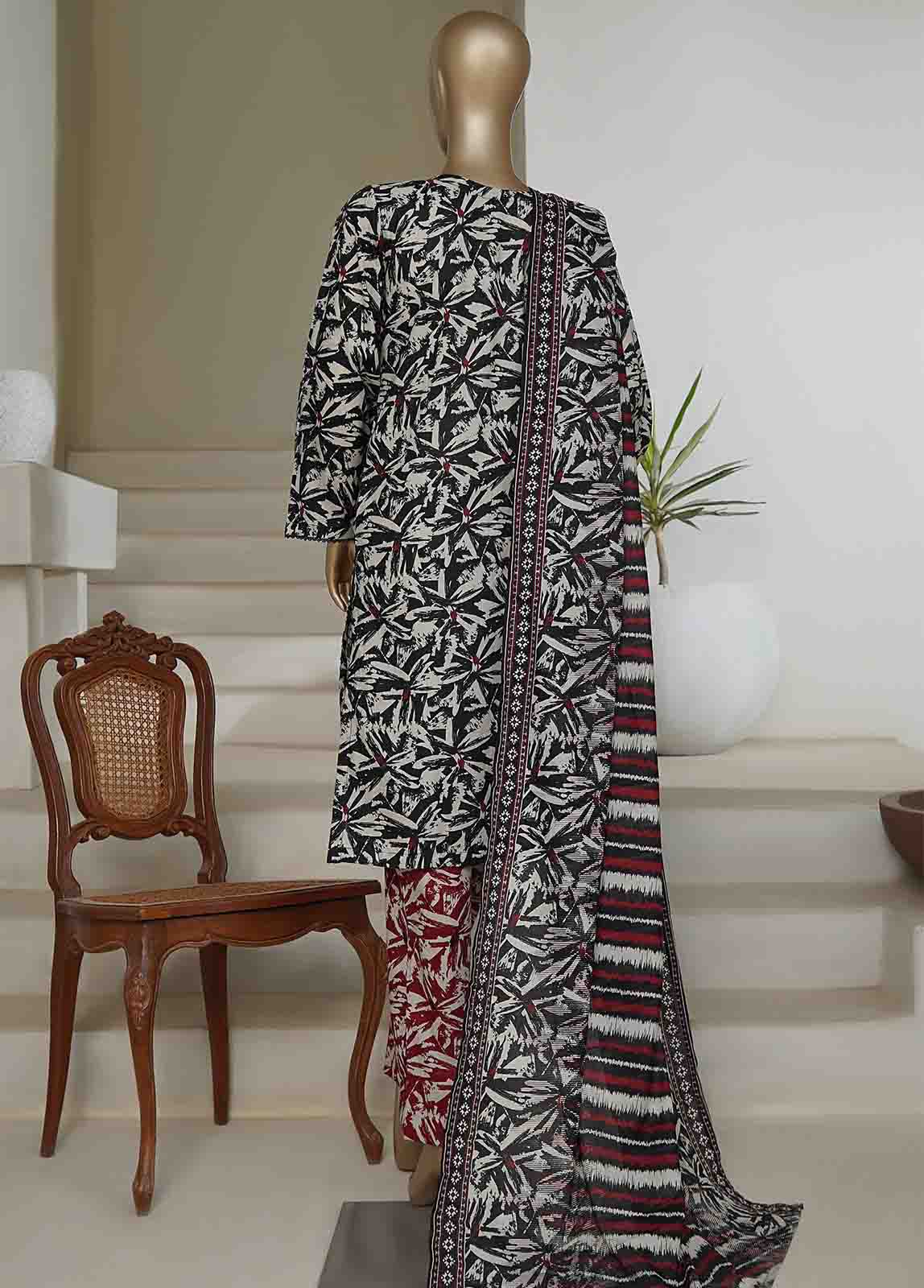 NSM-0197-PR R10-11- 3 Piece Printed Cotton Stitched Suit