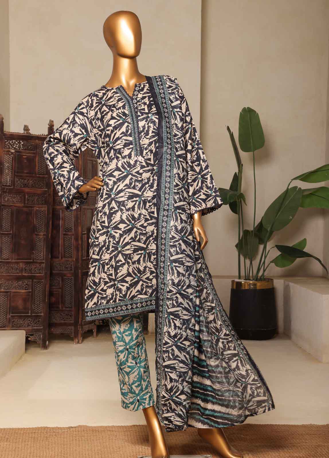 Bin Saeed Fabric - NSM-0198-PR-R2-5- 3 Piece Printed Stitched Suit