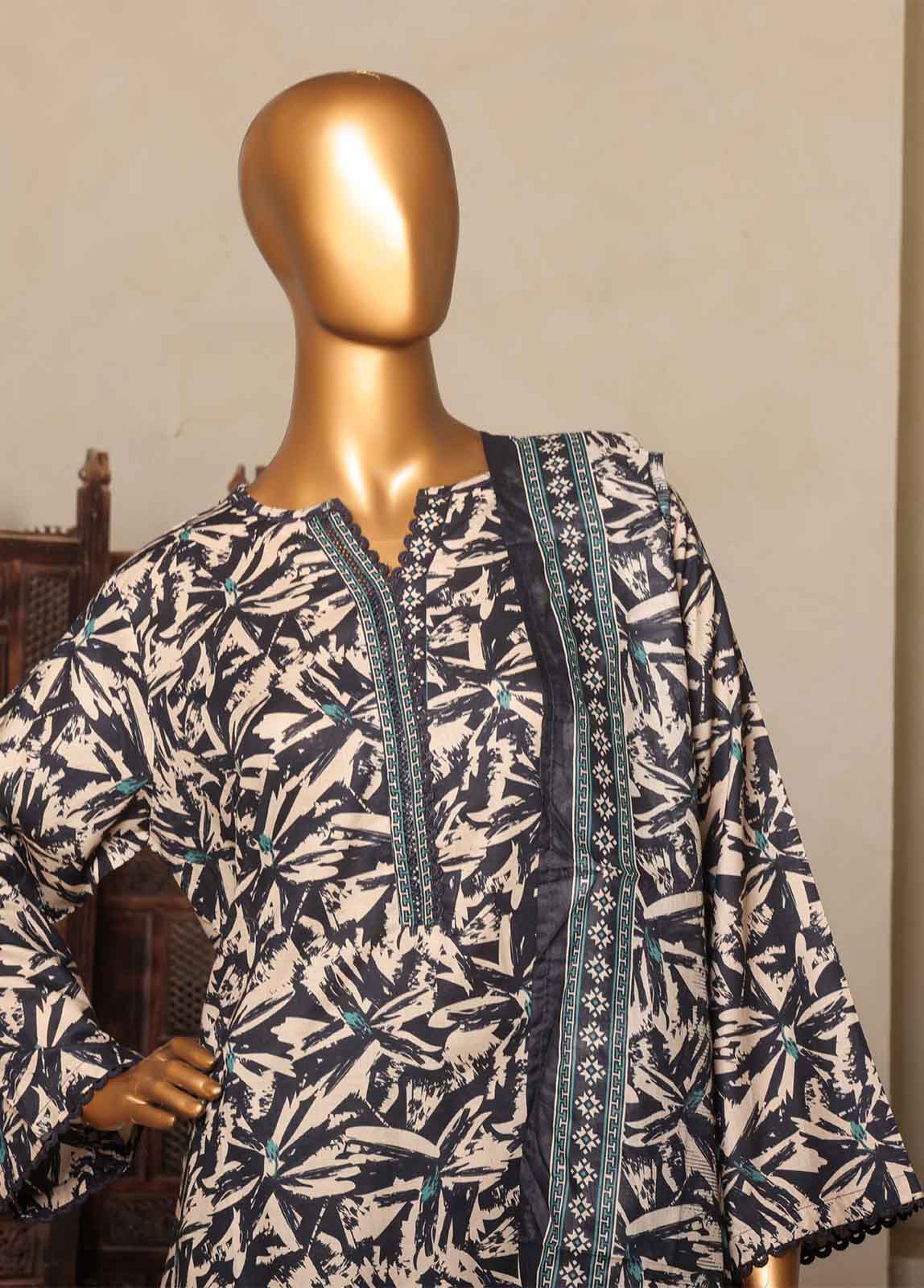 Bin Saeed Fabric - NSM-0198-PR-R2-5- 3 Piece Printed Stitched Suit