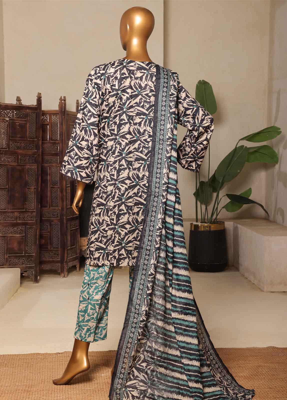 Bin Saeed Fabric - NSM-0198-PR-R2-5- 3 Piece Printed Stitched Suit
