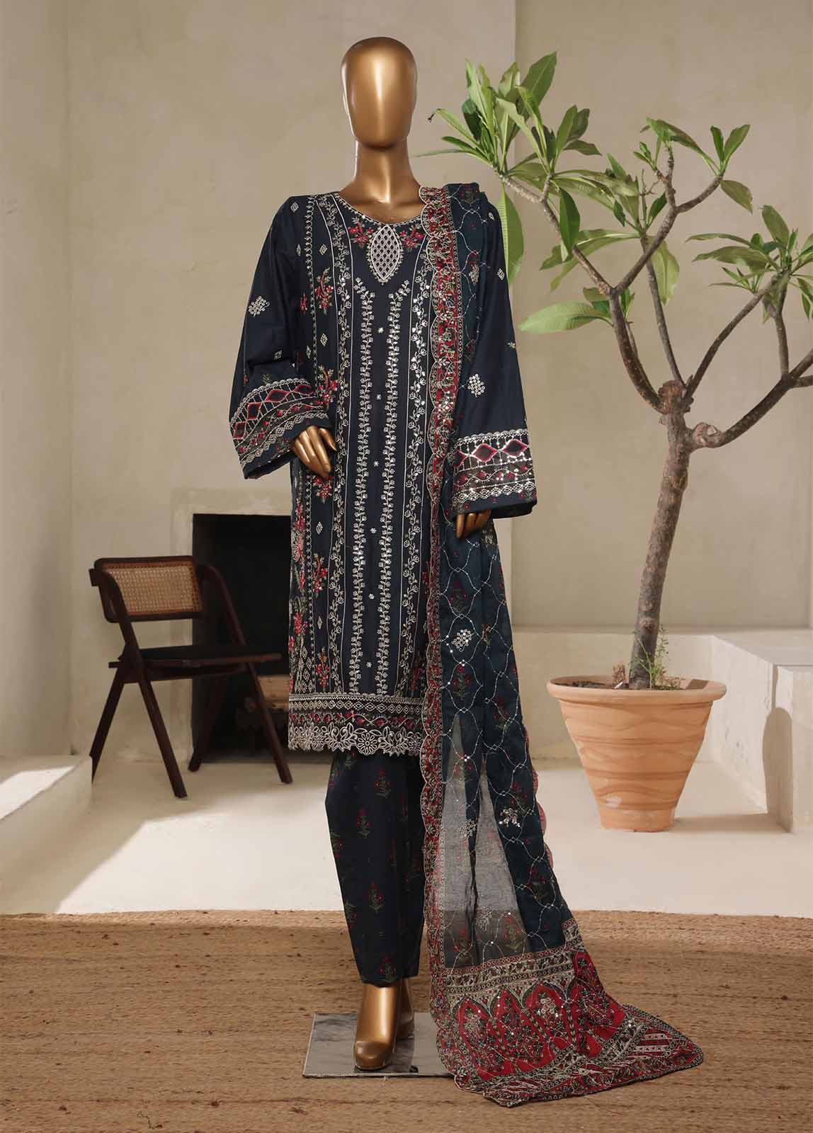 Bin Saeed Fabric - NSM-020-DEMB- 3 Piece Luxury Embroidered Stitched Suit