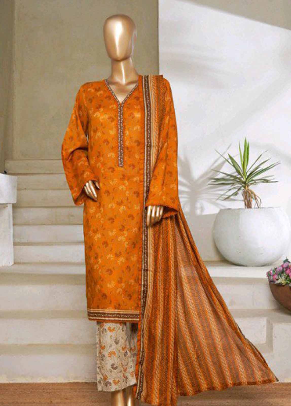 Bin Saeed Fabric - NSM-0202-PR R1-4- 3 Piece Printed Stitched Suit