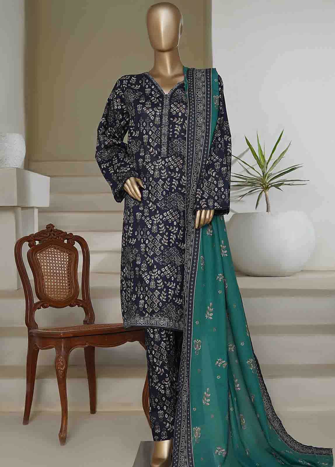 Bin Saeed Fabric - NSM-0213 A-PR R10-11- 3 Piece Printed Cotton Stitched Suit