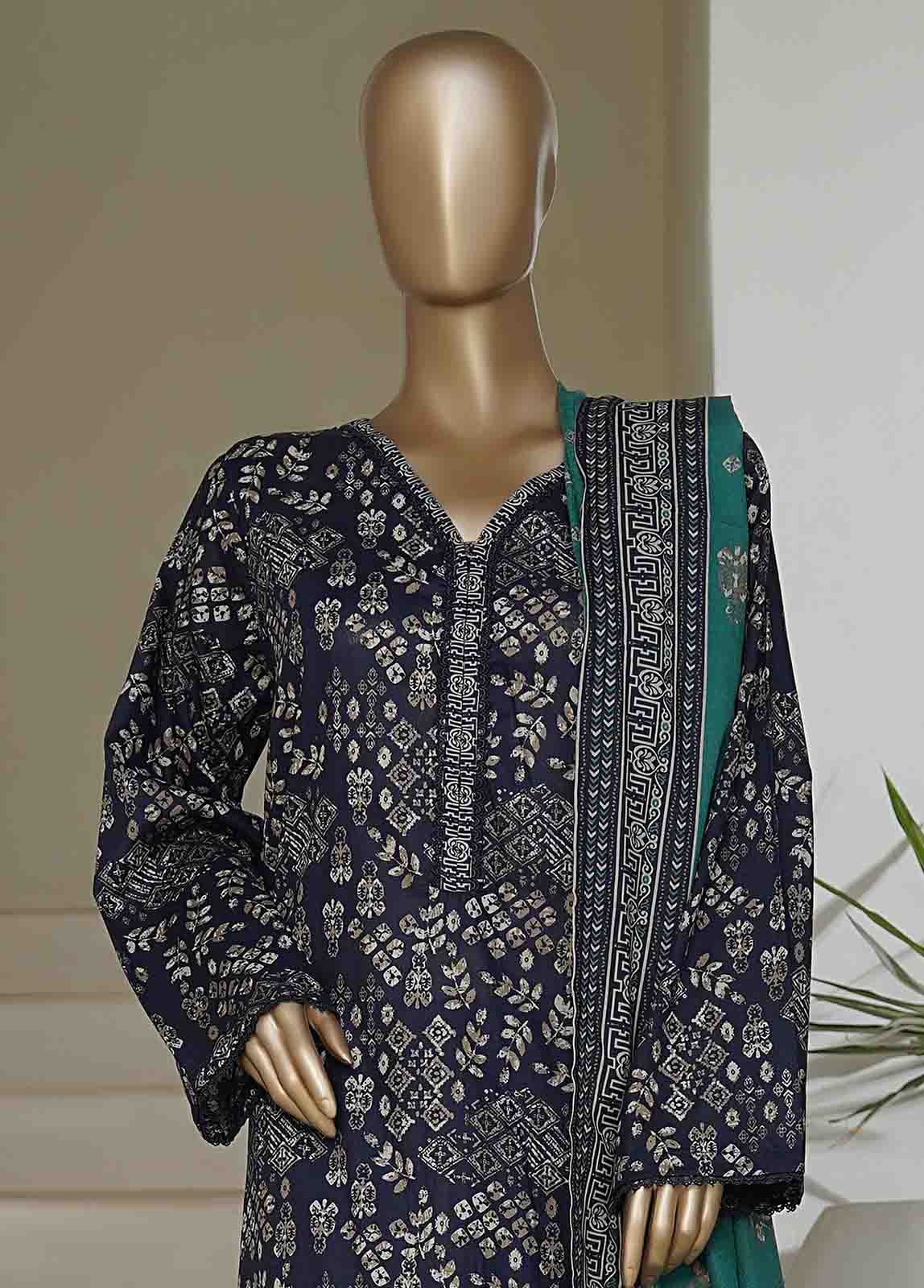 Bin Saeed Fabric - NSM-0213 A-PR R10-11- 3 Piece Printed Cotton Stitched Suit