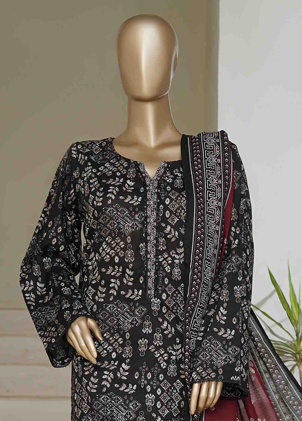 Bin Saeed Fabric - NSM-0214-PR R10-11- 3 Piece Printed Cotton Stitched Suit