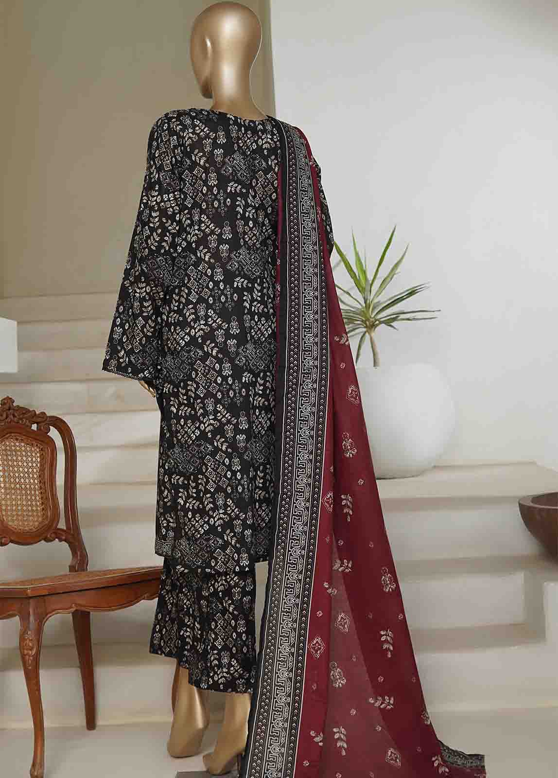 Bin Saeed Fabric - NSM-0214-PR R10-11- 3 Piece Printed Cotton Stitched Suit