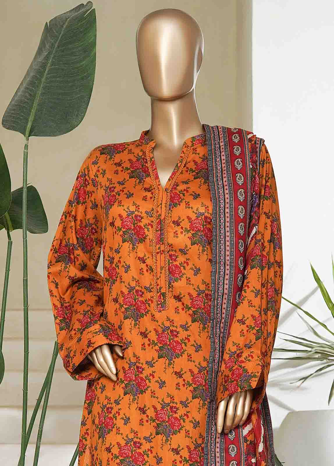 Bin Saeed Fabric - NSM-0215-PR R10-11- 3 Piece Printed Cotton Stitched Suit