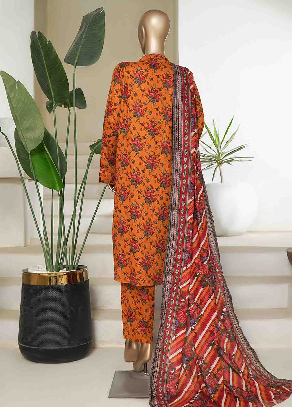 Bin Saeed Fabric - NSM-0215-PR R10-11- 3 Piece Printed Cotton Stitched Suit